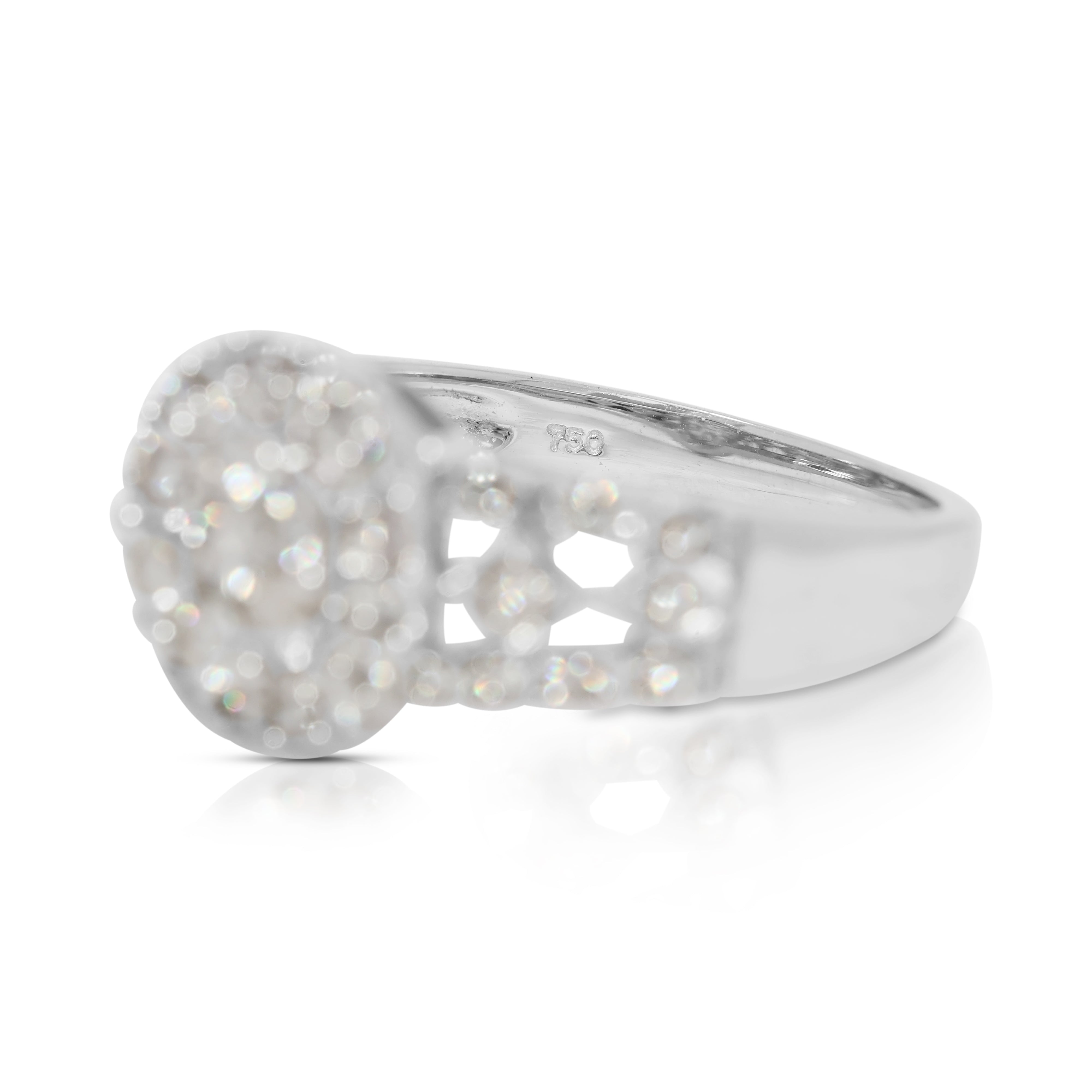 Dazzling 0.70ct Natural Diamond Cluster Halo Ring in 18K White Gold