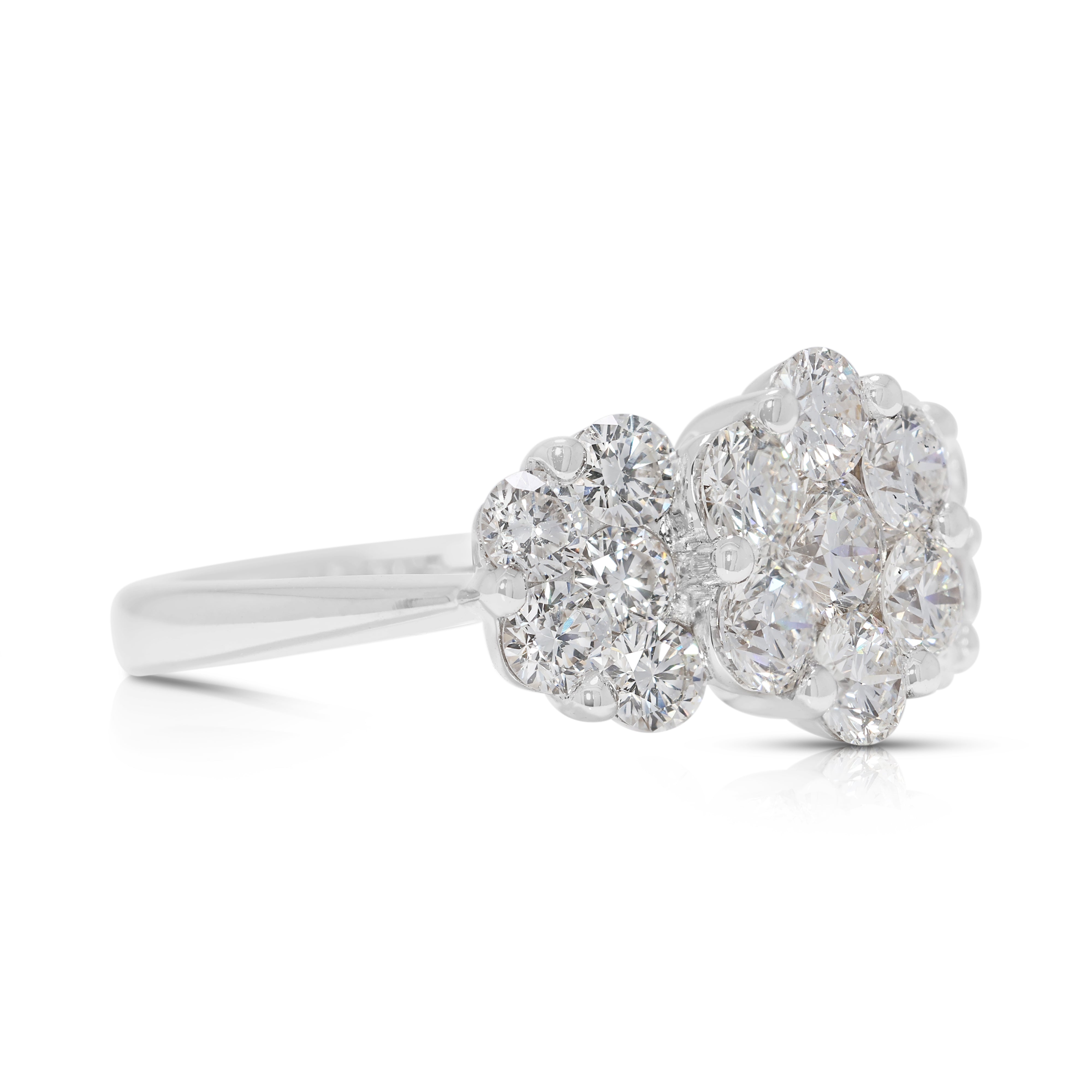 Brilliant 1.80ct Natural Diamond Cluster Ring in 18K White Gold