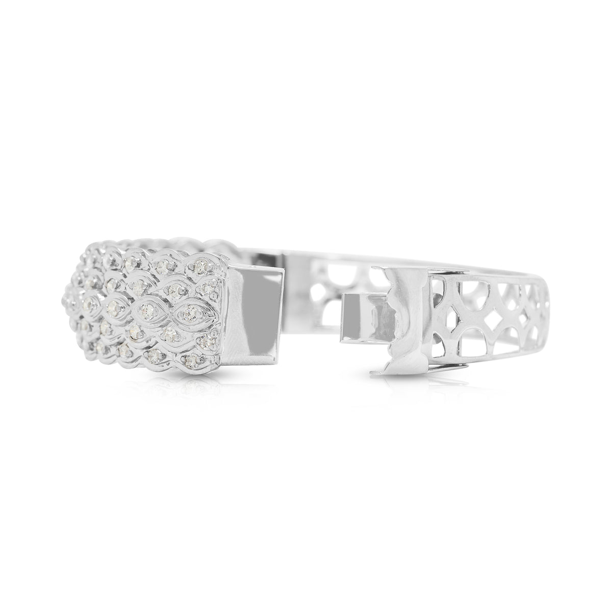 Stately 2.10ct Natural Diamond Woven Bangle in 18K White Gold with Nan Yang Certificate