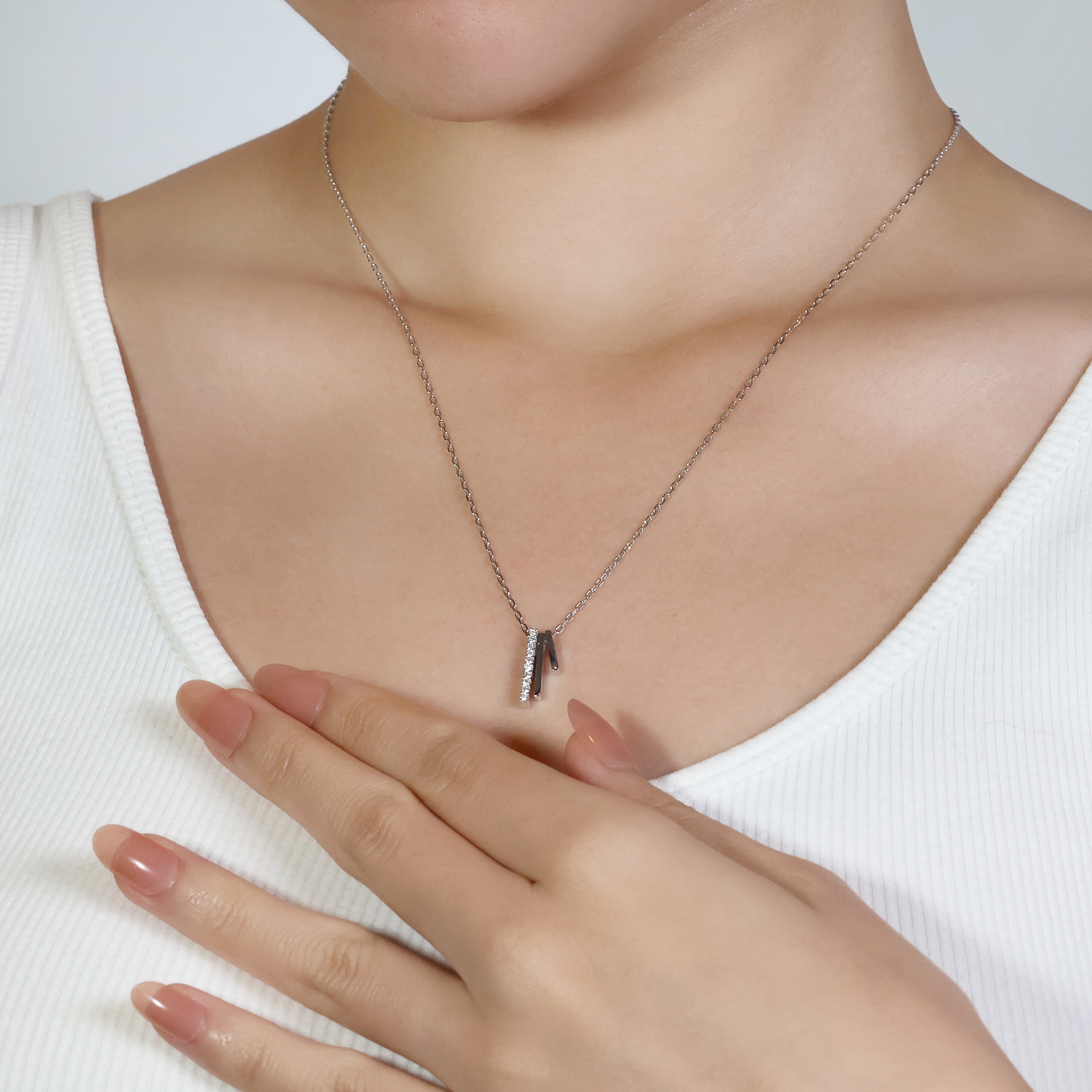 Stylish 0.10 carat Natural Diamond Necklace in 18K White Gold