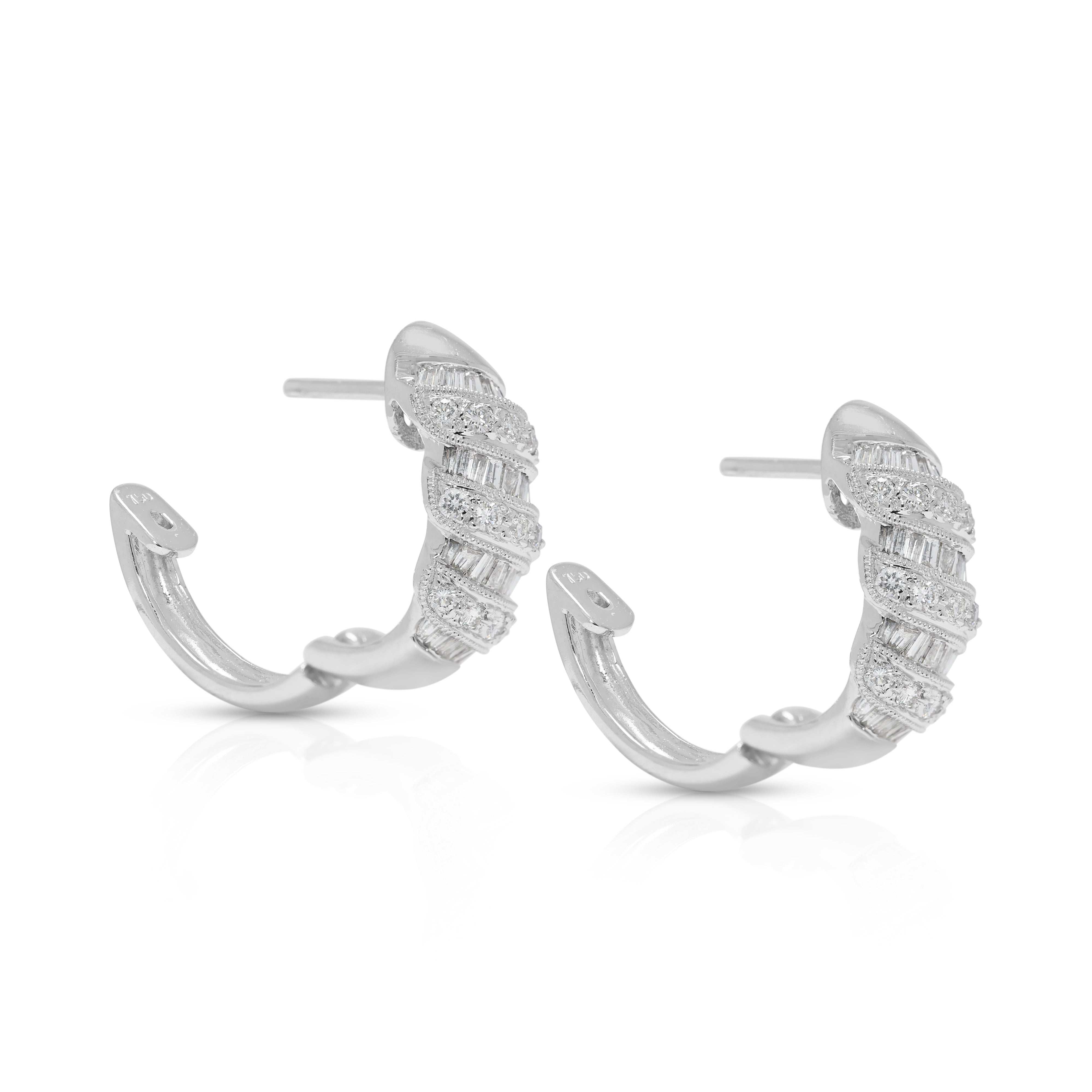 Luxurious 0.87ct Natural Diamond Hoop Earrings in 18K White Gold (New)