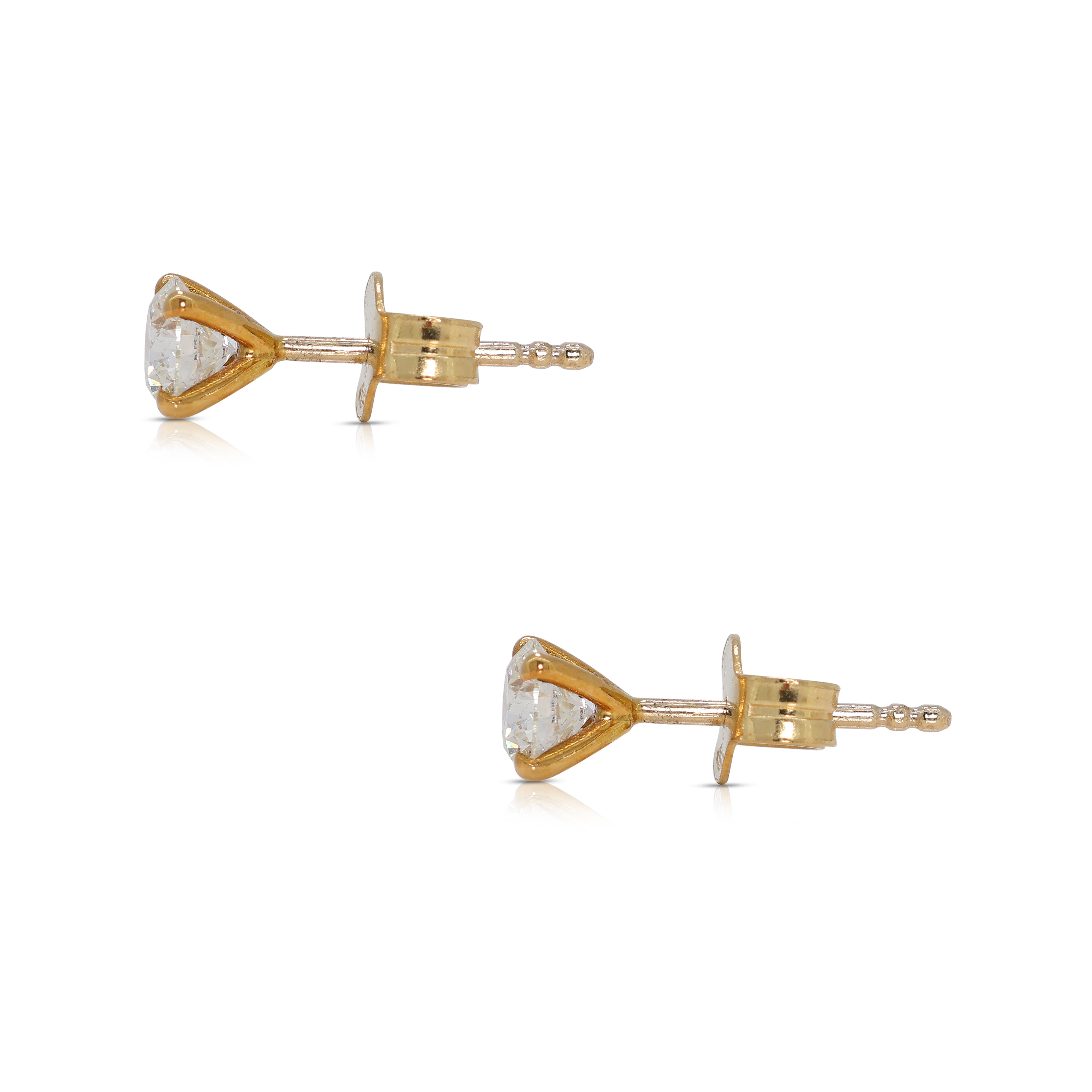 Timeless 0.80ct Natural Diamond Earrings in 18K Yellow Gold - AIG Certified