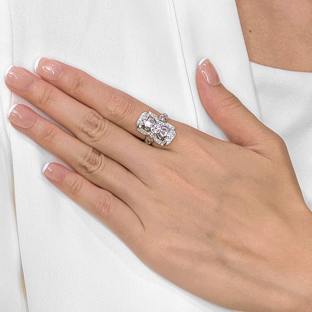 Sophisticated 0.95 ct Art Deco-Inspired Diamond Ring in 18K White Gold (New)