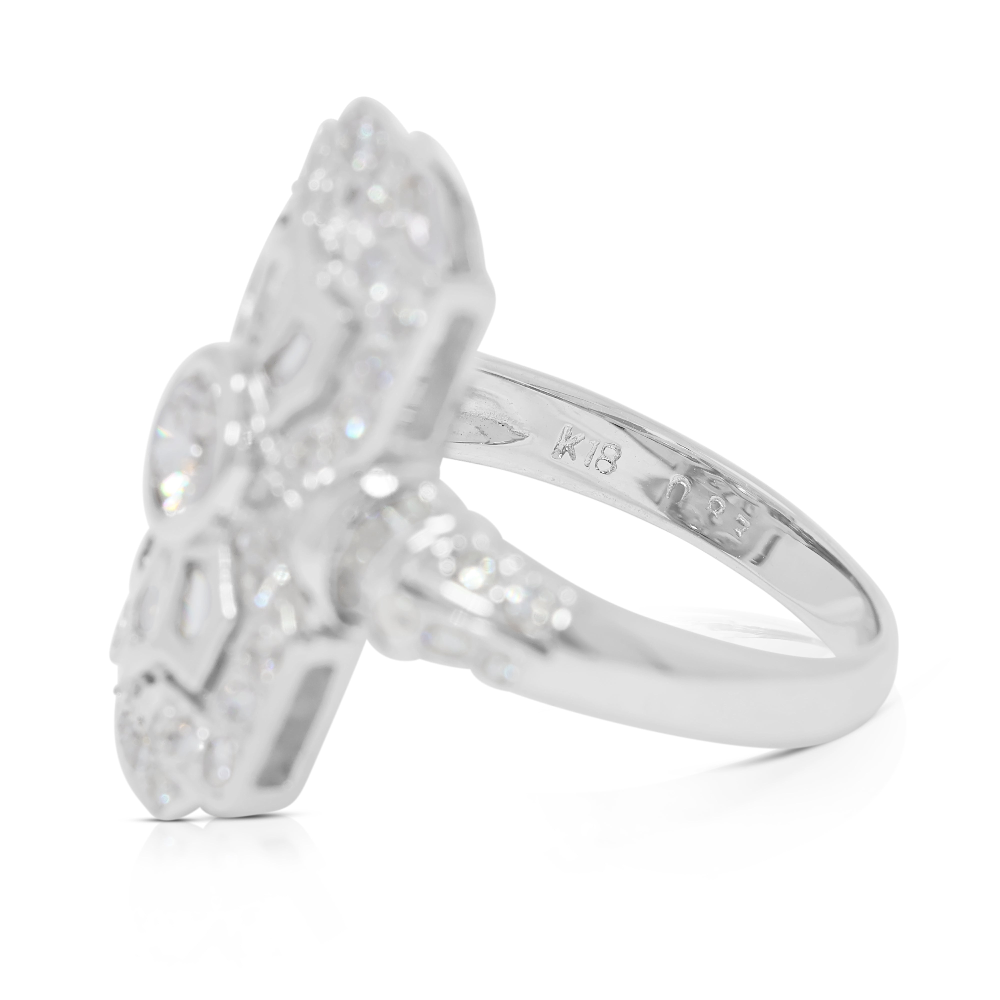 Sophisticated 0.95 ct Art Deco-Inspired Diamond Ring in 18K White Gold (New)