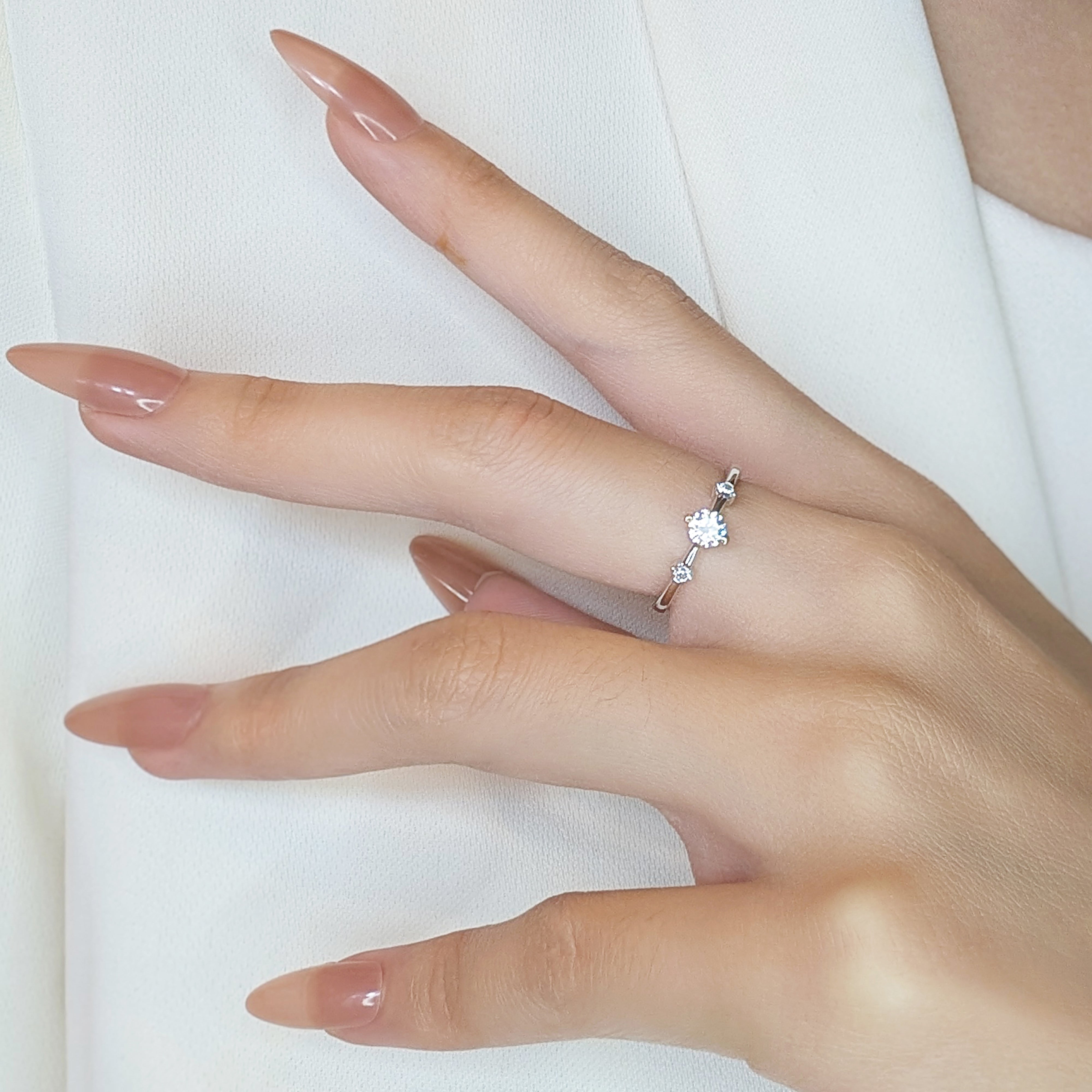 Classic 0.32ct Three-Stone Natural Diamond Ring in 18K White Gold