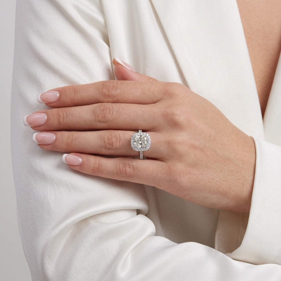 1.84 Carats IGI Certified Natural Diamonds 18k White Gold Halo Ring