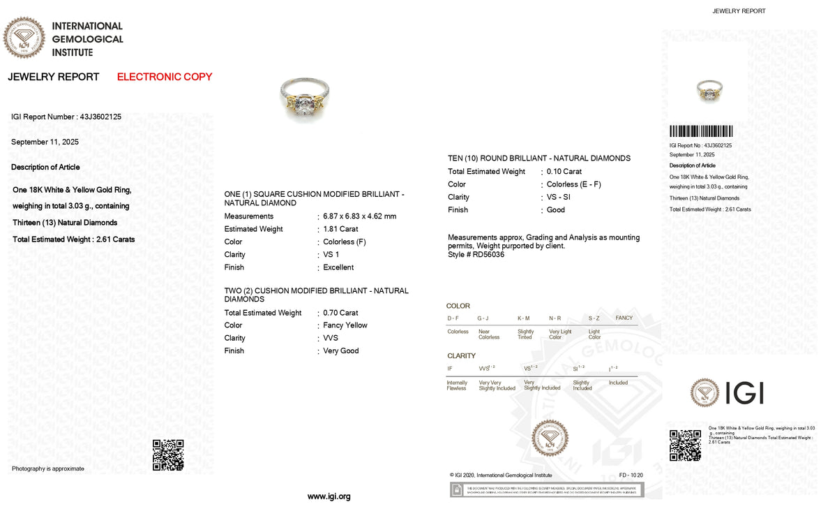 Splendide bague 3 pierres en or blanc et jaune 18 carats ornée de diamants totalisant 2,61 carats - Certifiée GIA et IGI
