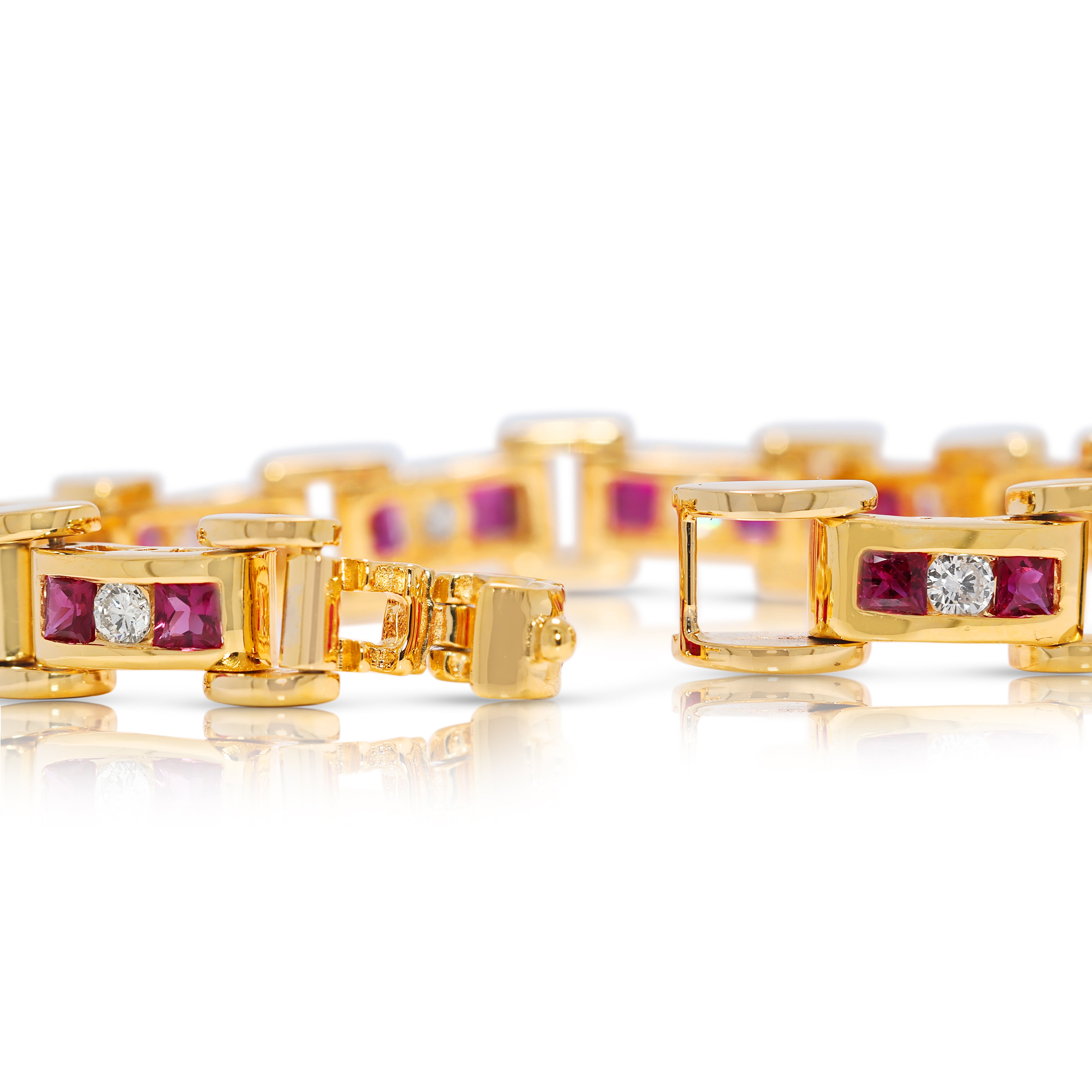 Luxurious 3.6ct Ruby & Natural Diamond Link Bracelet in 14K Yellow Gold