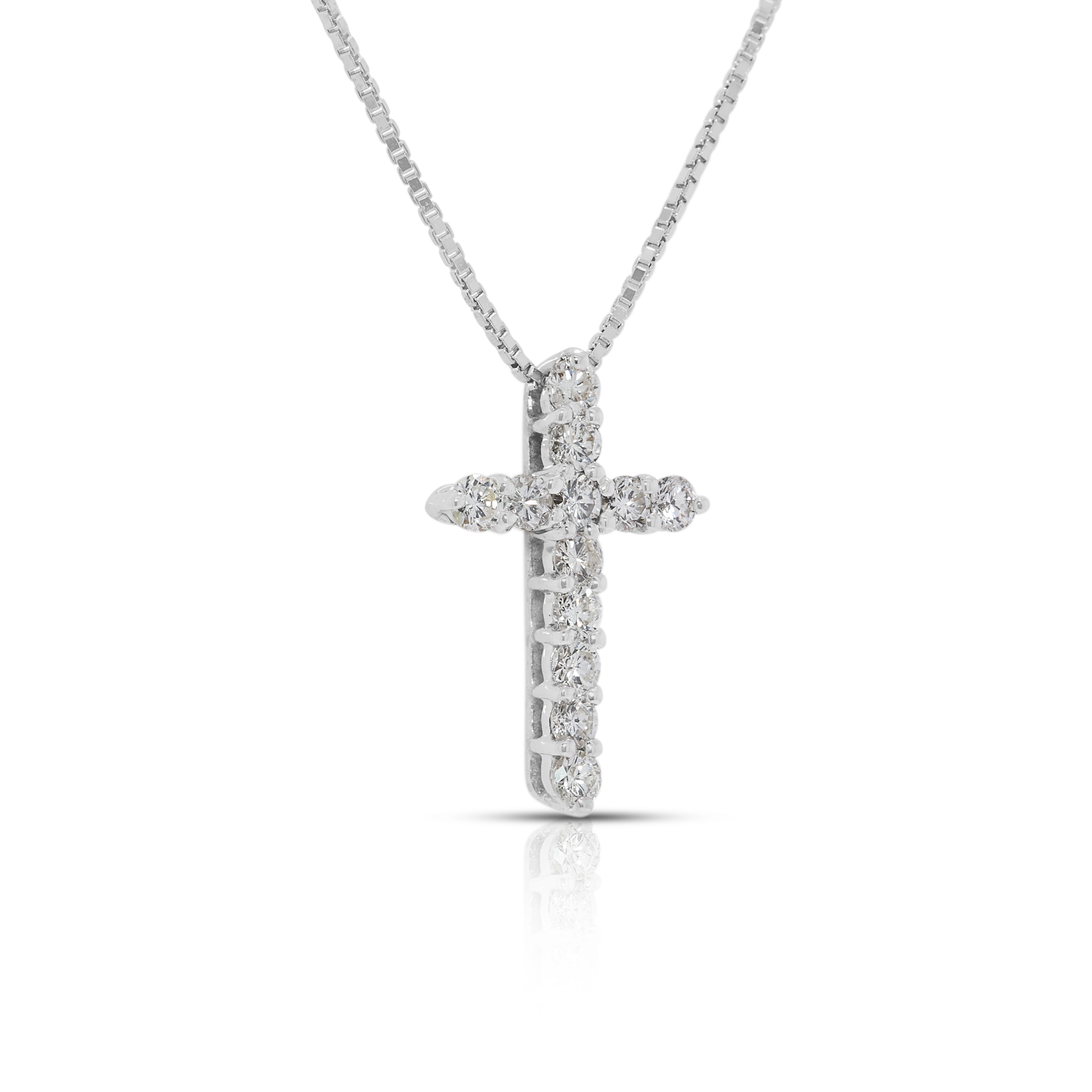 Graceful 0.37ct Natural Diamond Cross Pendant in 18K White Gold