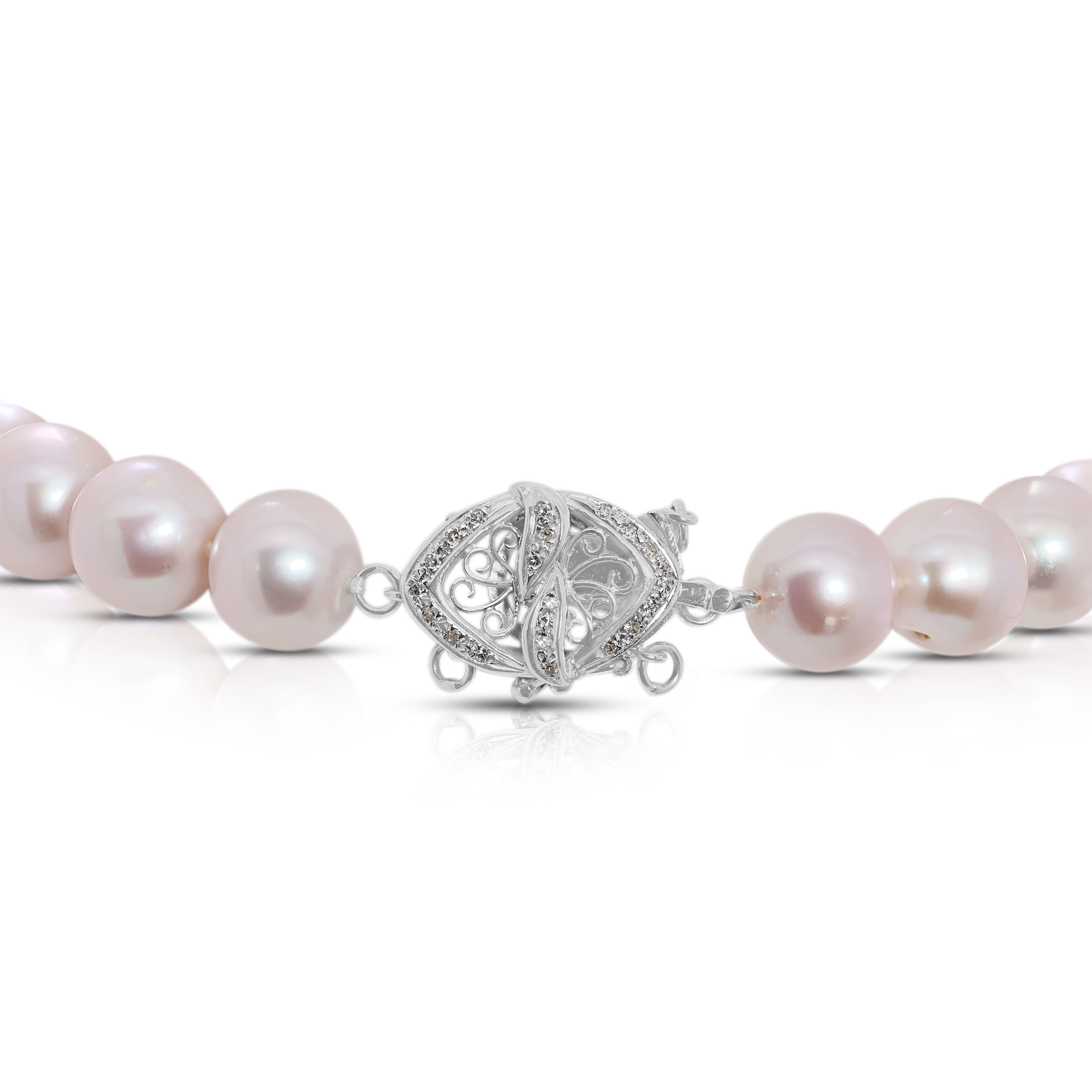 Elegant 0.1ct Natural Diamond & 10.8mm Freshwater Pearl Strand Necklace in 14K White Gold