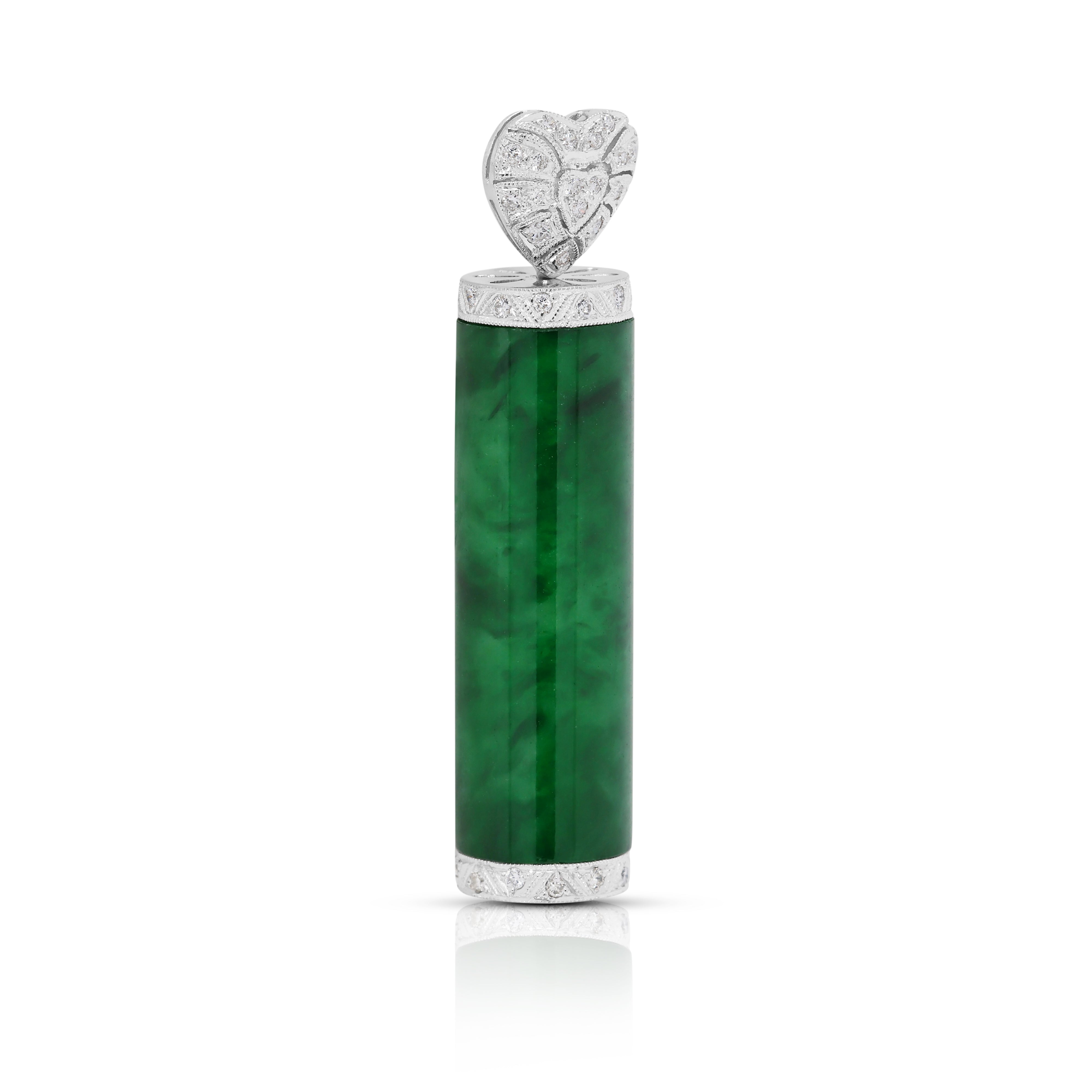 Certified Type A Jadeite & 0.12ct Natural Diamond Pendant in 18K White Gold – Nan Yang Certified