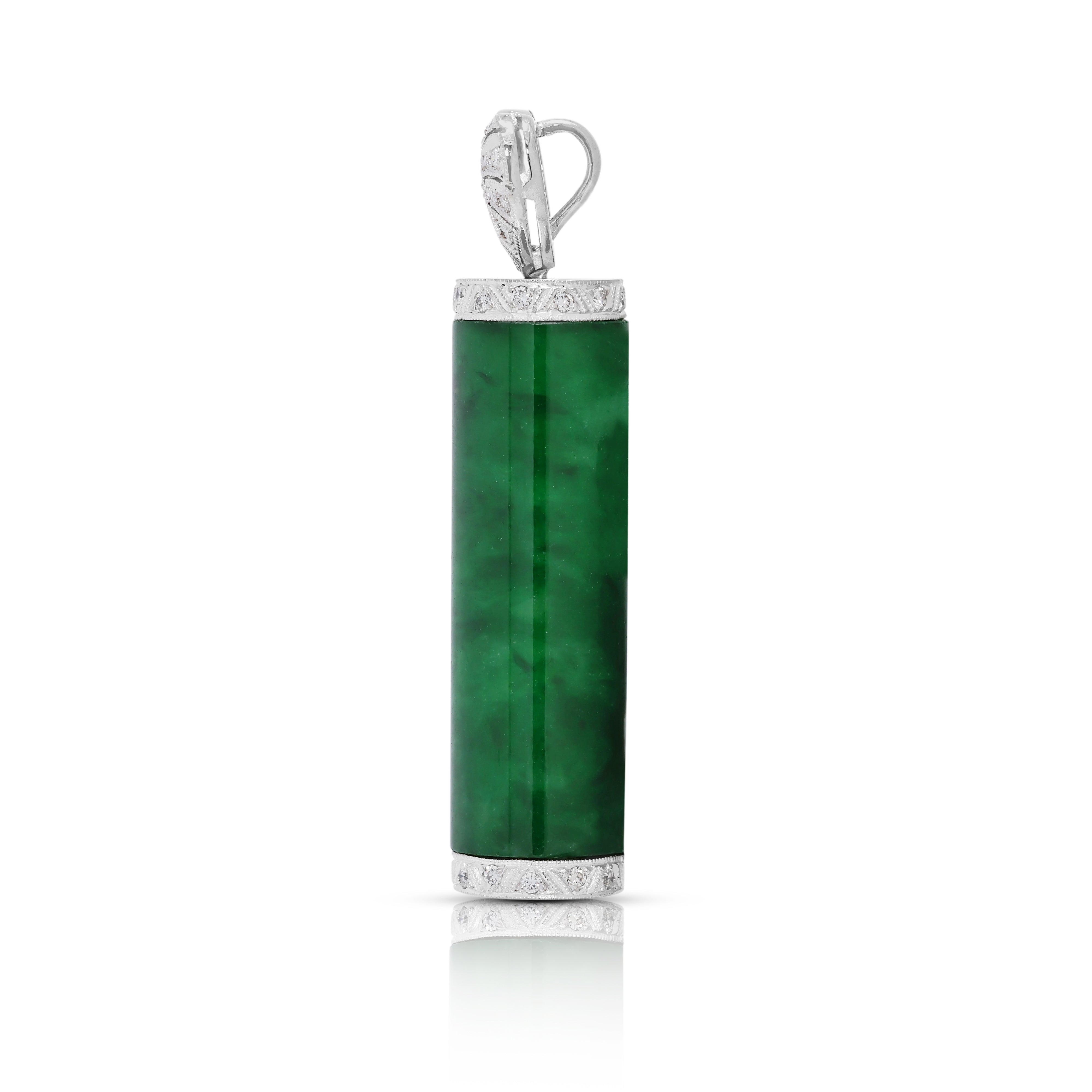 Certified Type A Jadeite & 0.12ct Natural Diamond Pendant in 18K White Gold – Nan Yang Certified