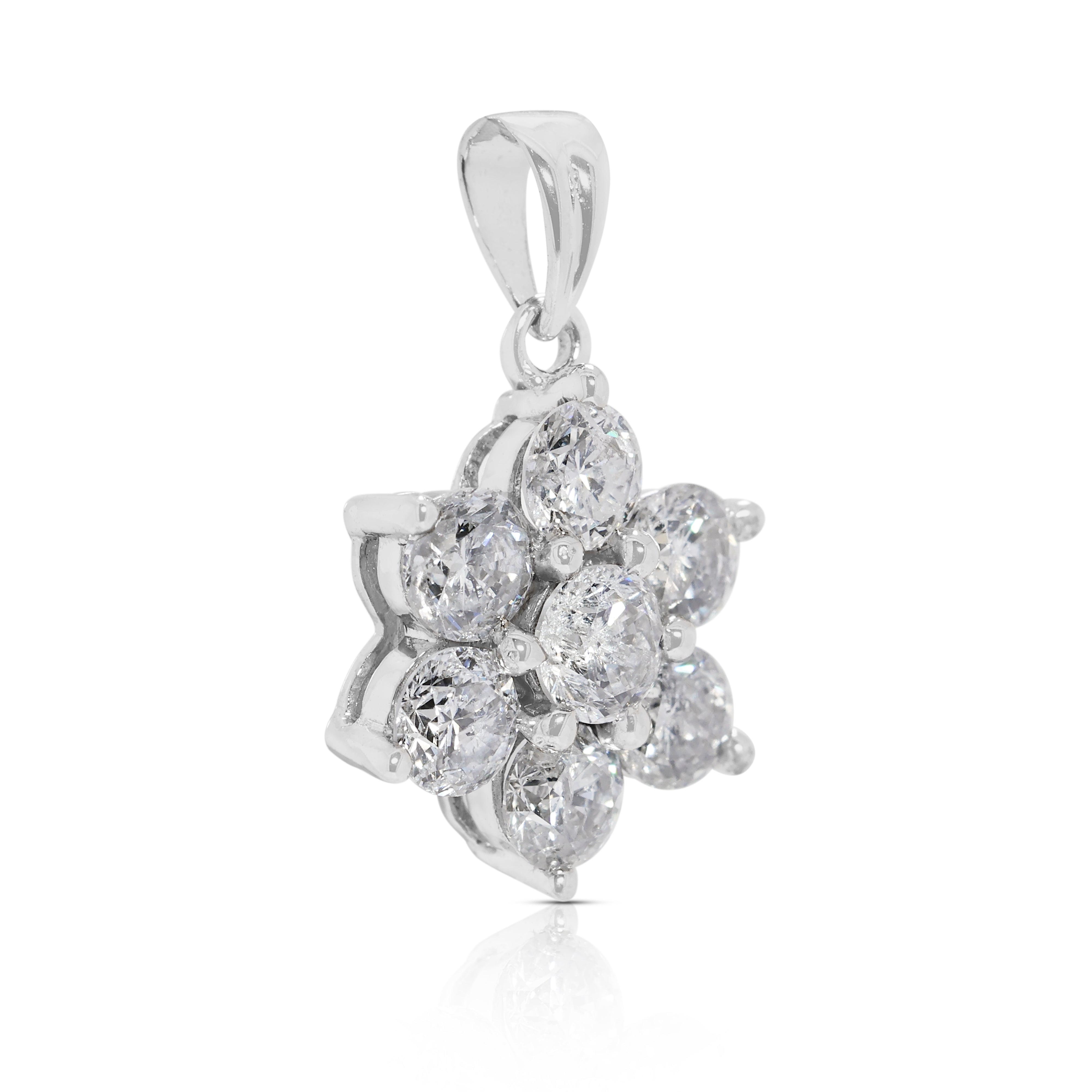 Floral 1.4ct Natural Diamond Pendant in 18K White Gold