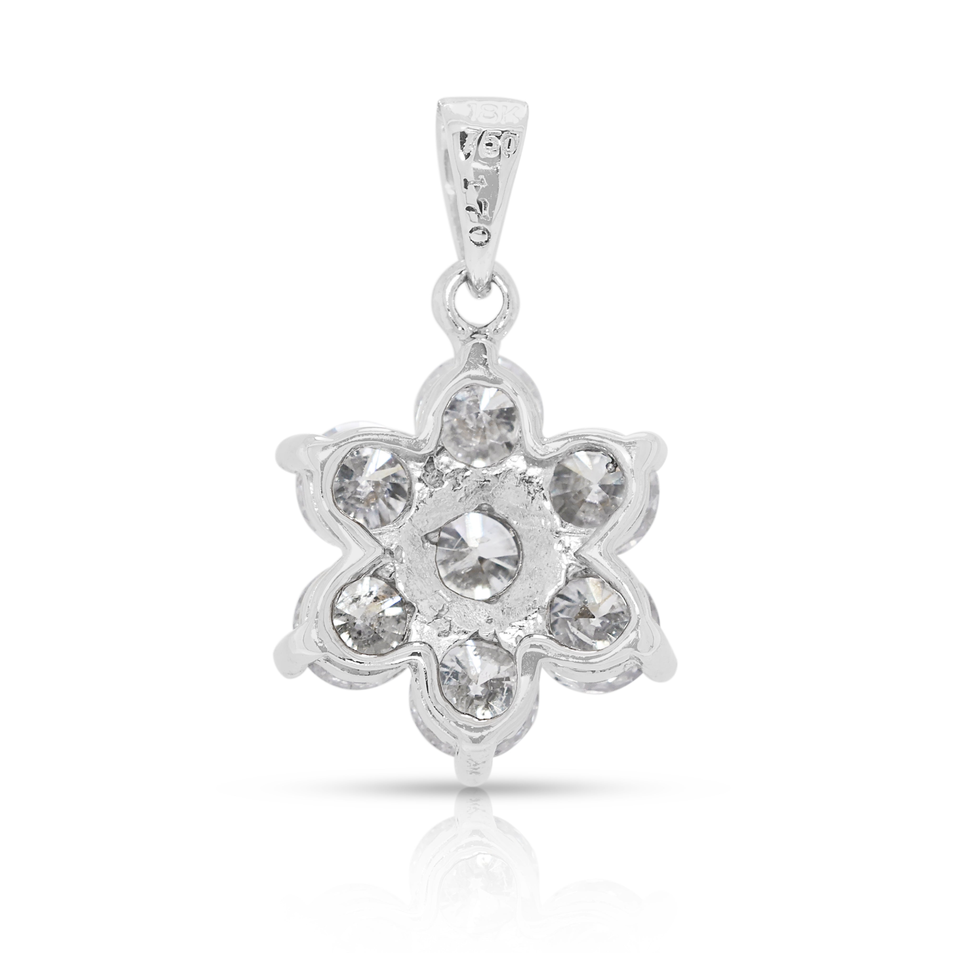 Floral 1.4ct Natural Diamond Pendant in 18K White Gold