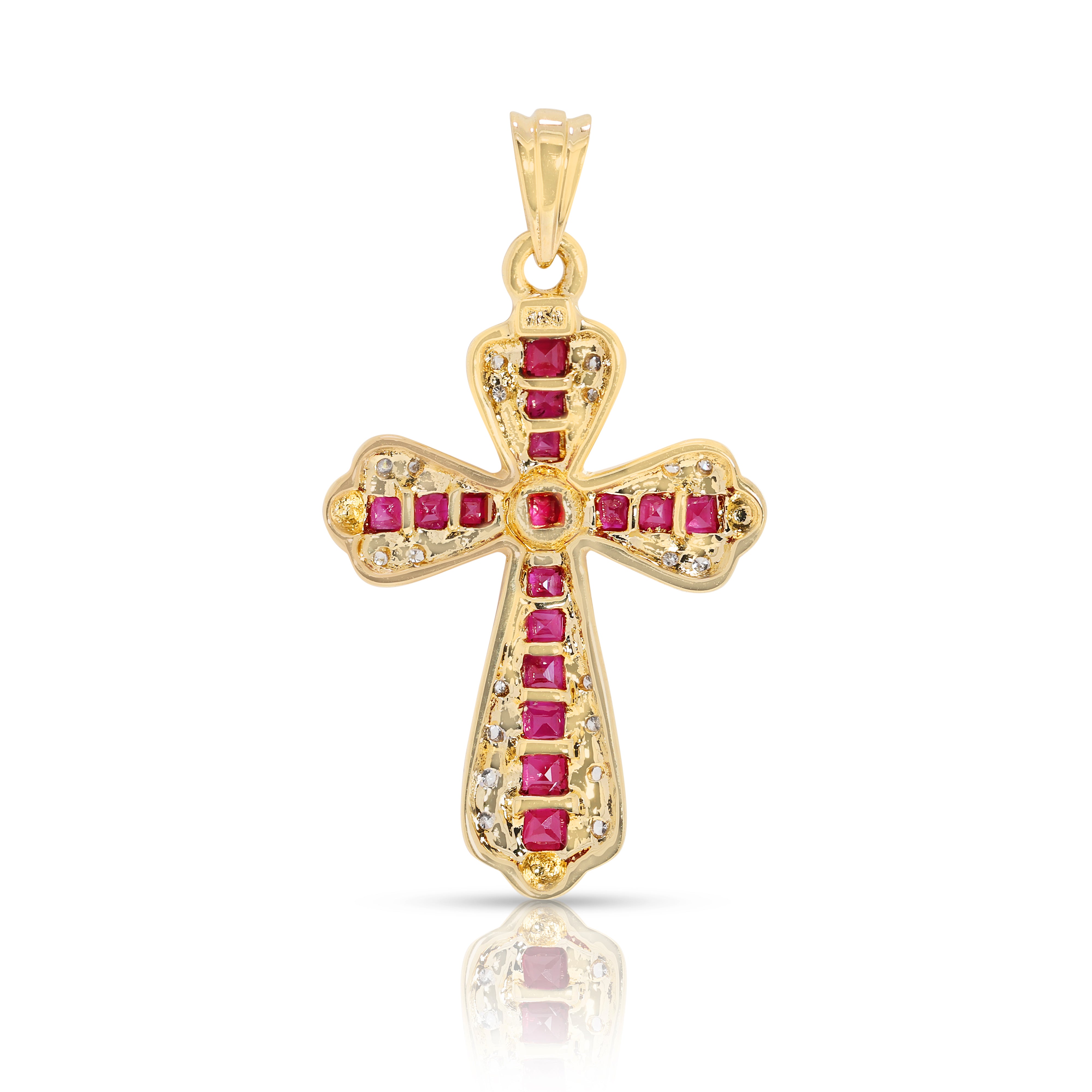 Striking 0.77ct Ruby & Natural Diamond Cross Pendant in 18K Yellow Gold