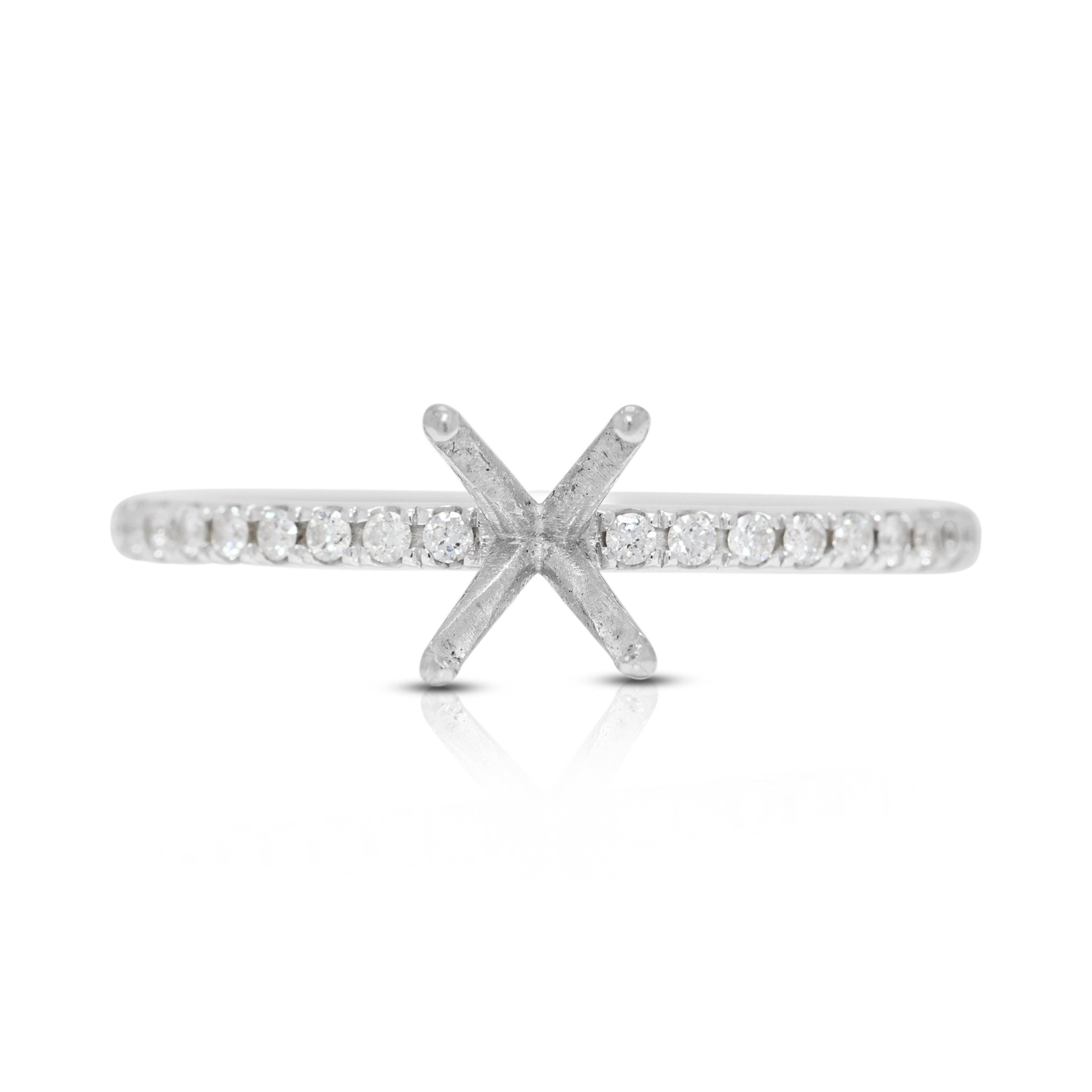 Brilliant 0.15ct Natural Diamond Ring Setting in 18K White Gold
