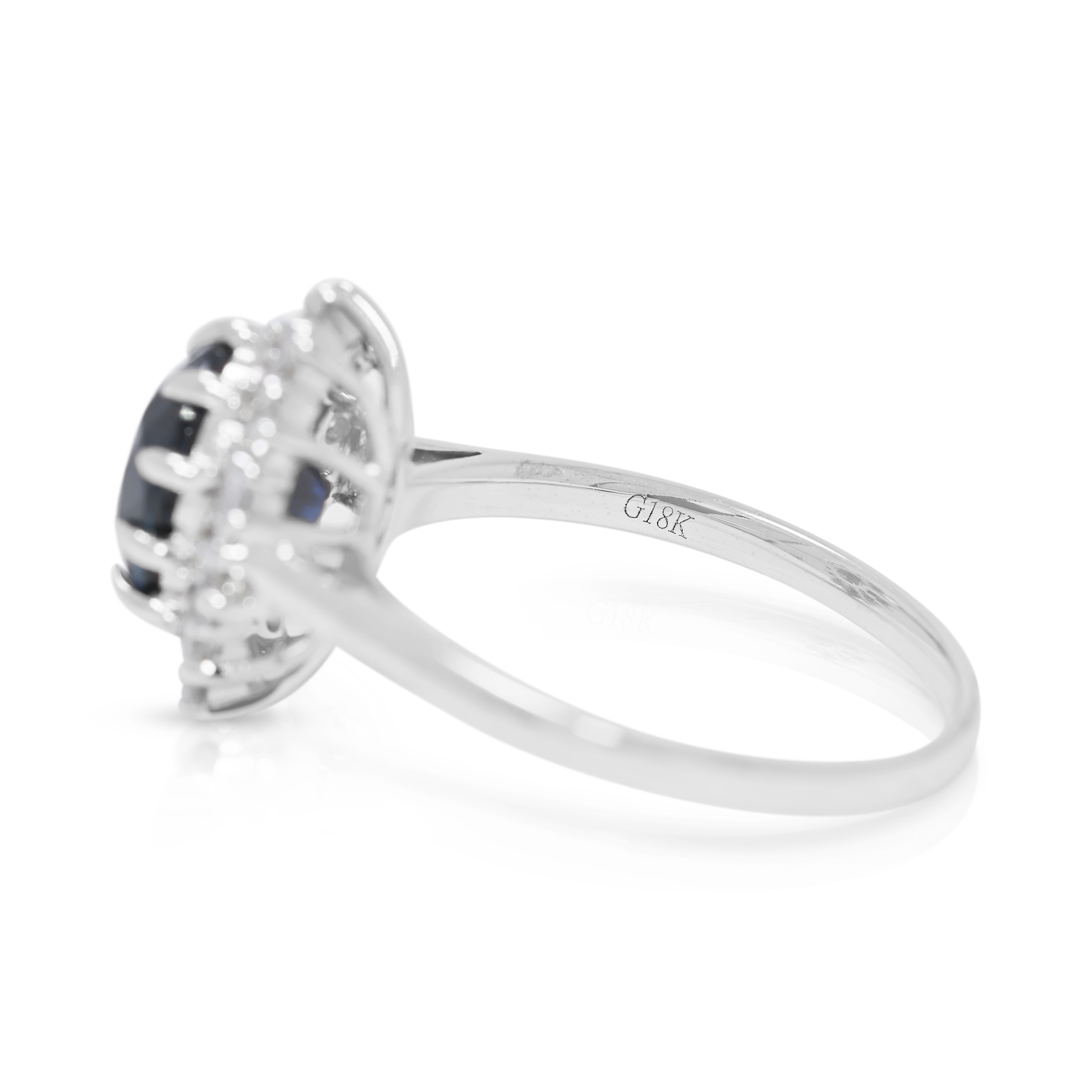 Stunning 2.74ct Unheated Sapphire and Natural Diamonds Ring in 18K White Gold