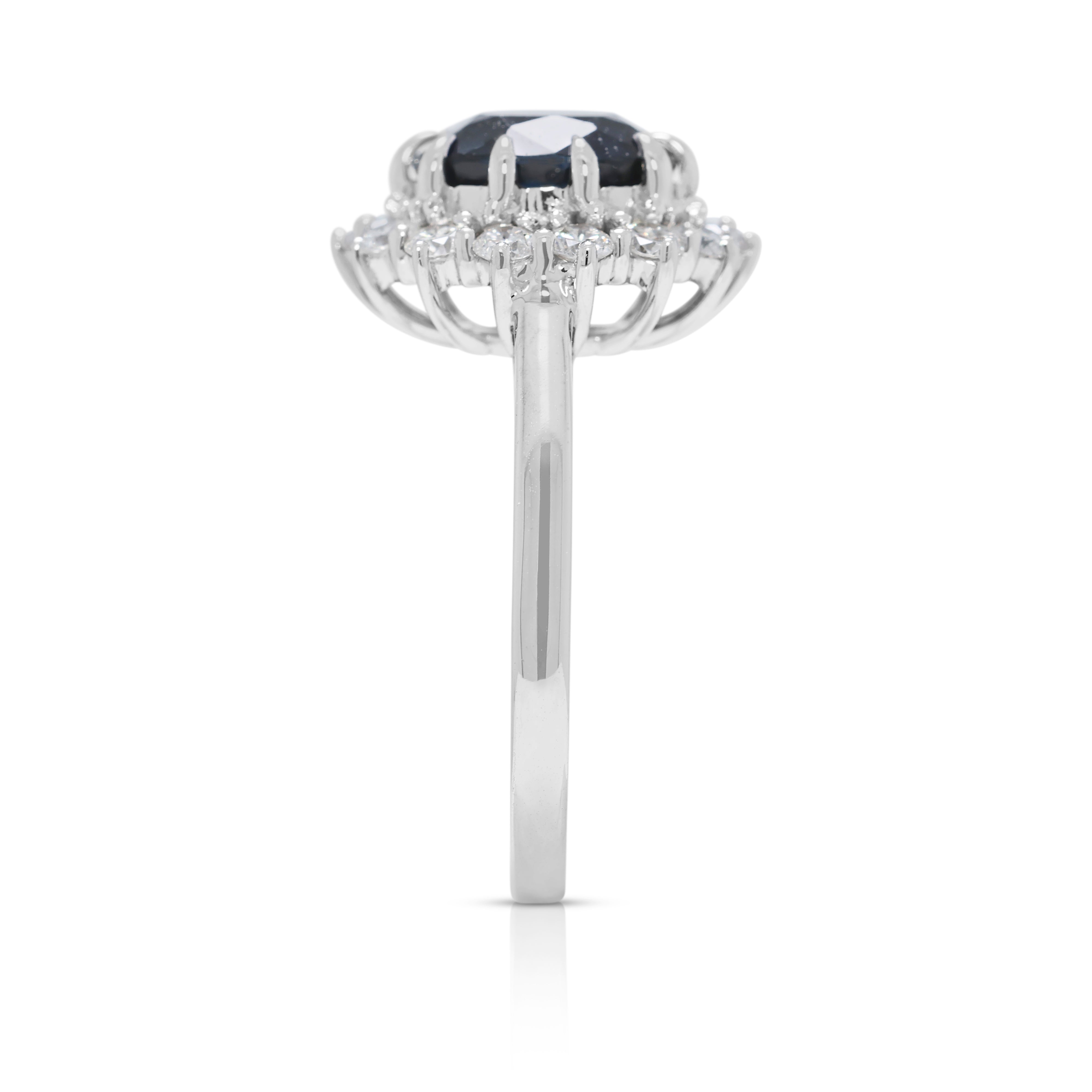 Stunning 2.74ct Unheated Sapphire and Natural Diamonds Ring in 18K White Gold