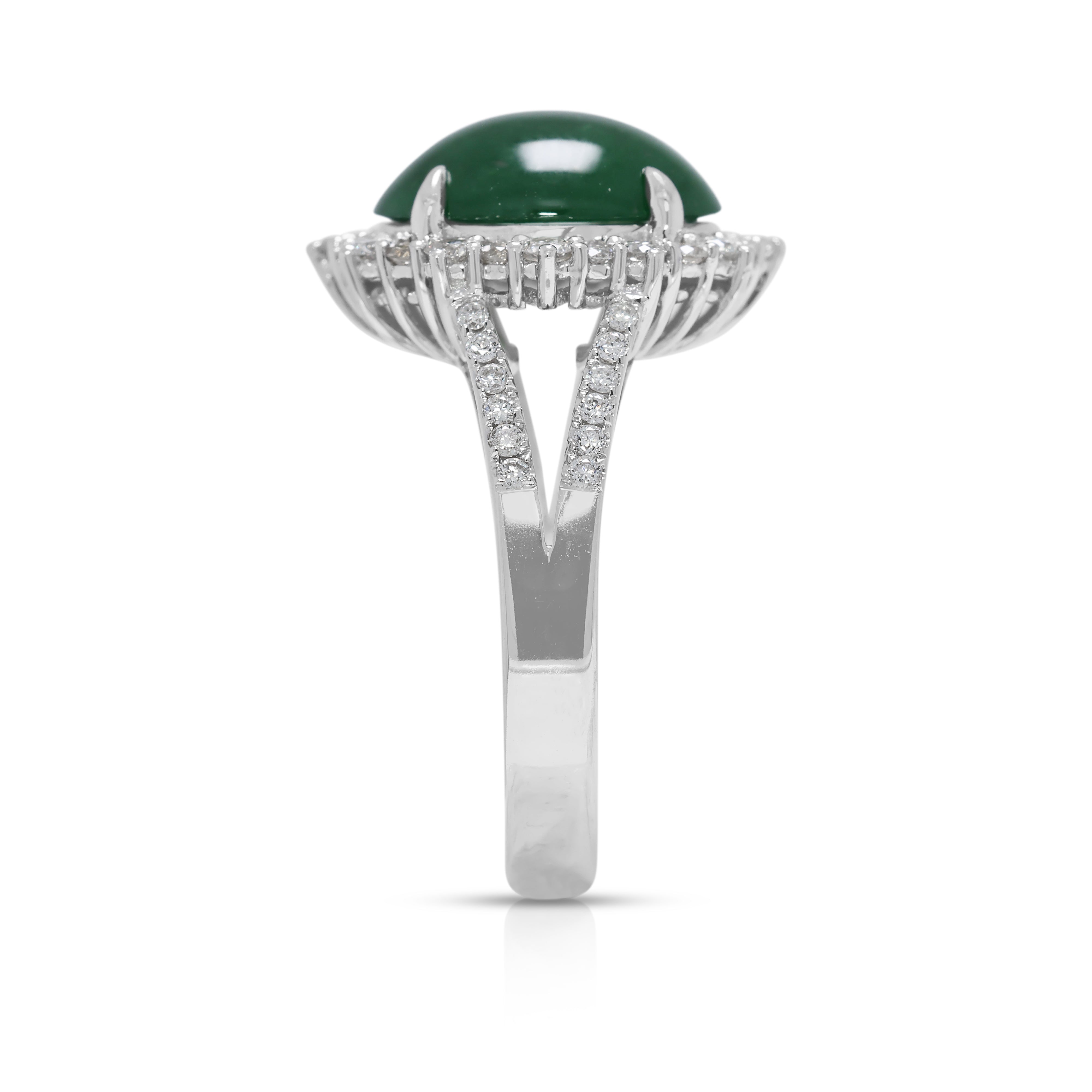 Exquisite 0.48ct Natural Diamond & Jade 18K White Gold Ring - NGI Certified