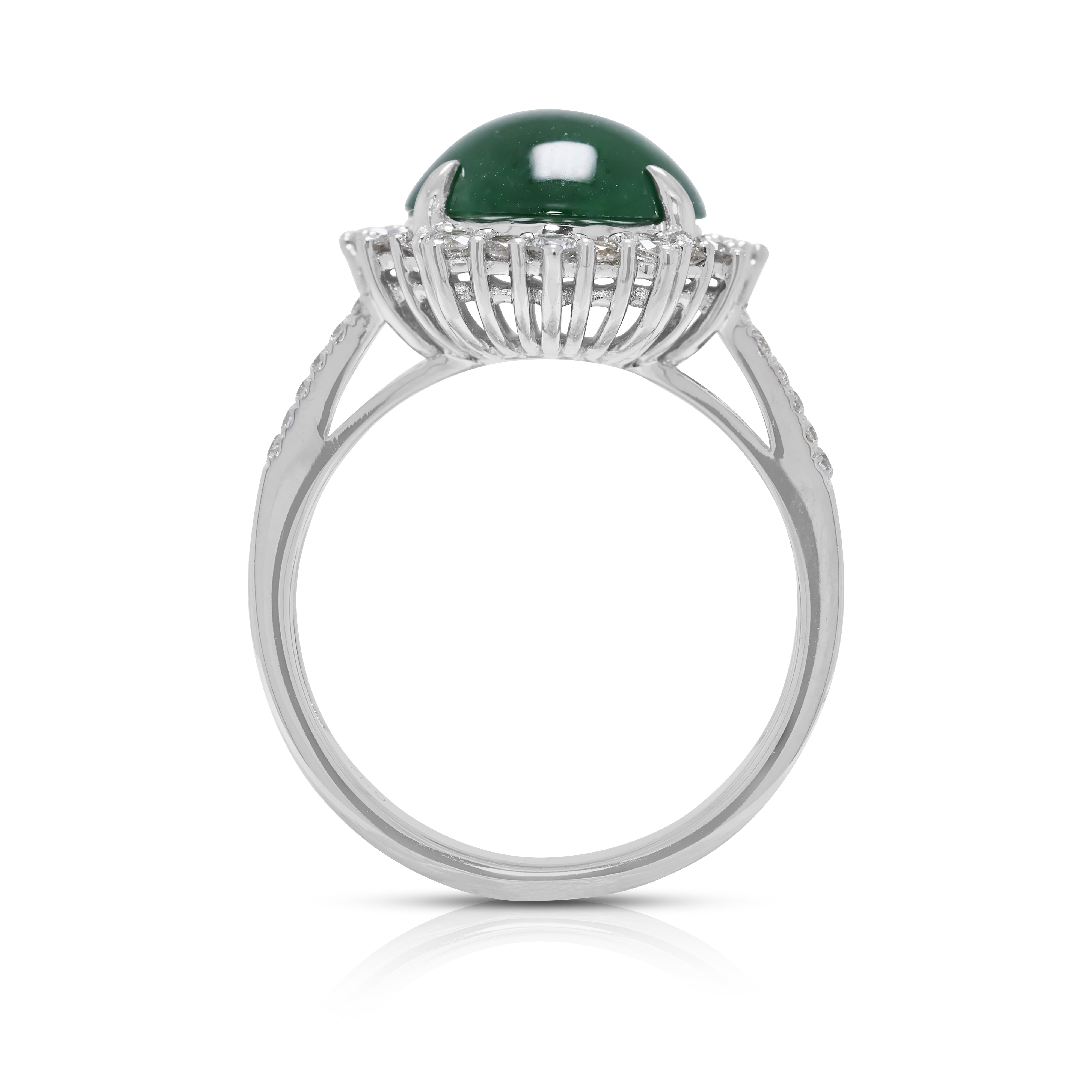 Exquisite 0.48ct Natural Diamond & Jade 18K White Gold Ring - NGI Certified