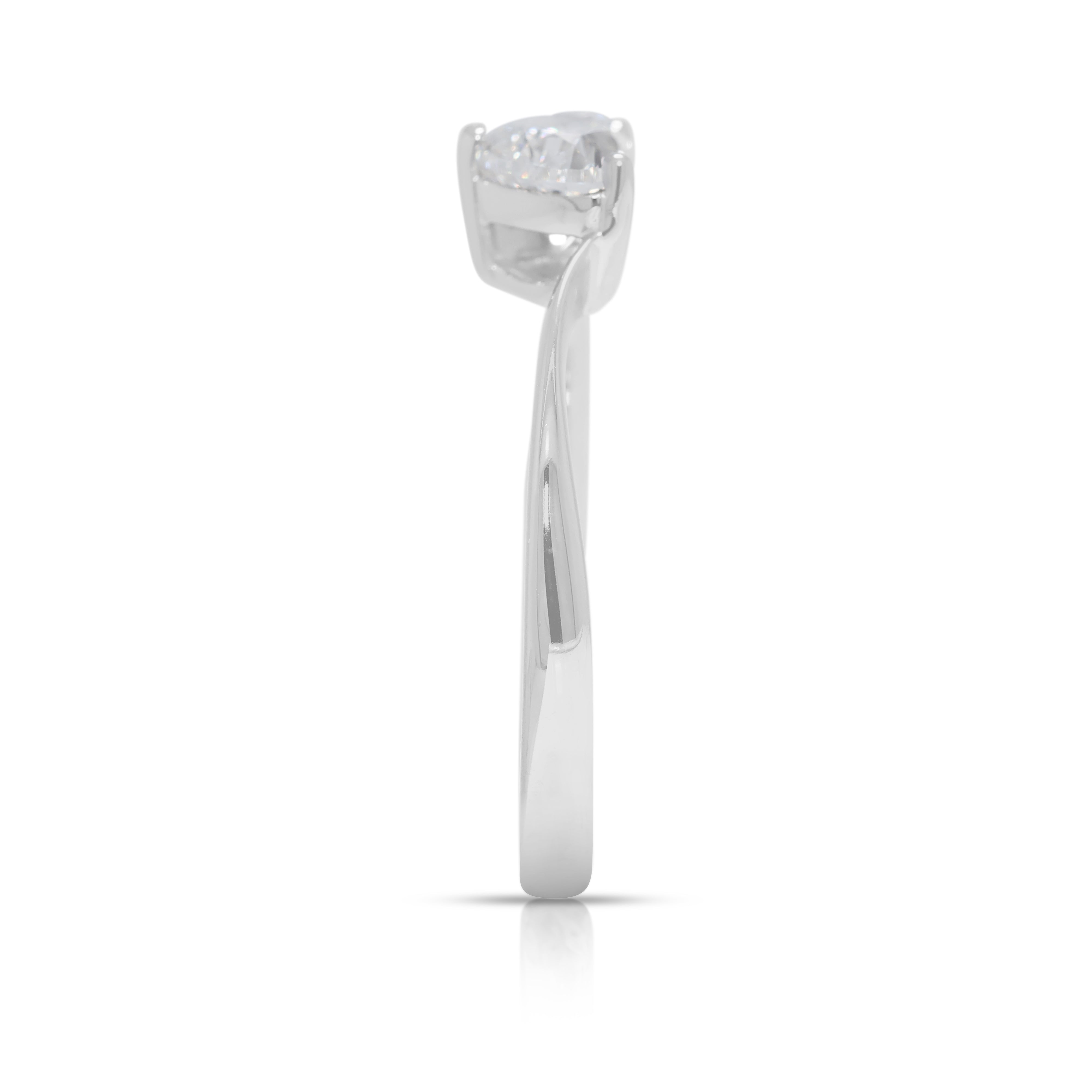 Romantic 0.50ct Heart-Shaped Natural Diamond 18K White Gold Ring - GIA Certified
