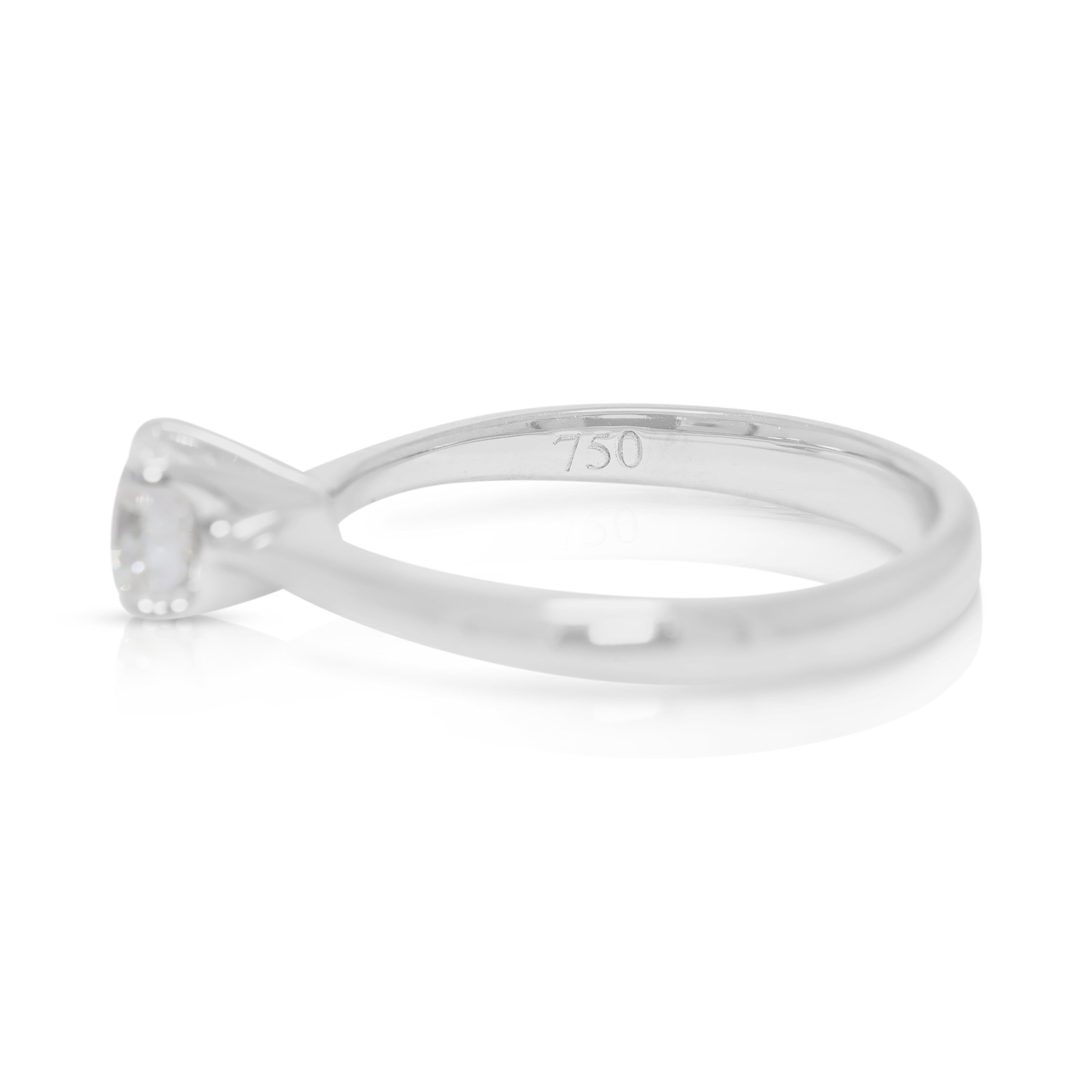 Refined 0.41ct Round Brilliant Natural Diamond Solitaire Ring in 18K White Gold - GIA Certified