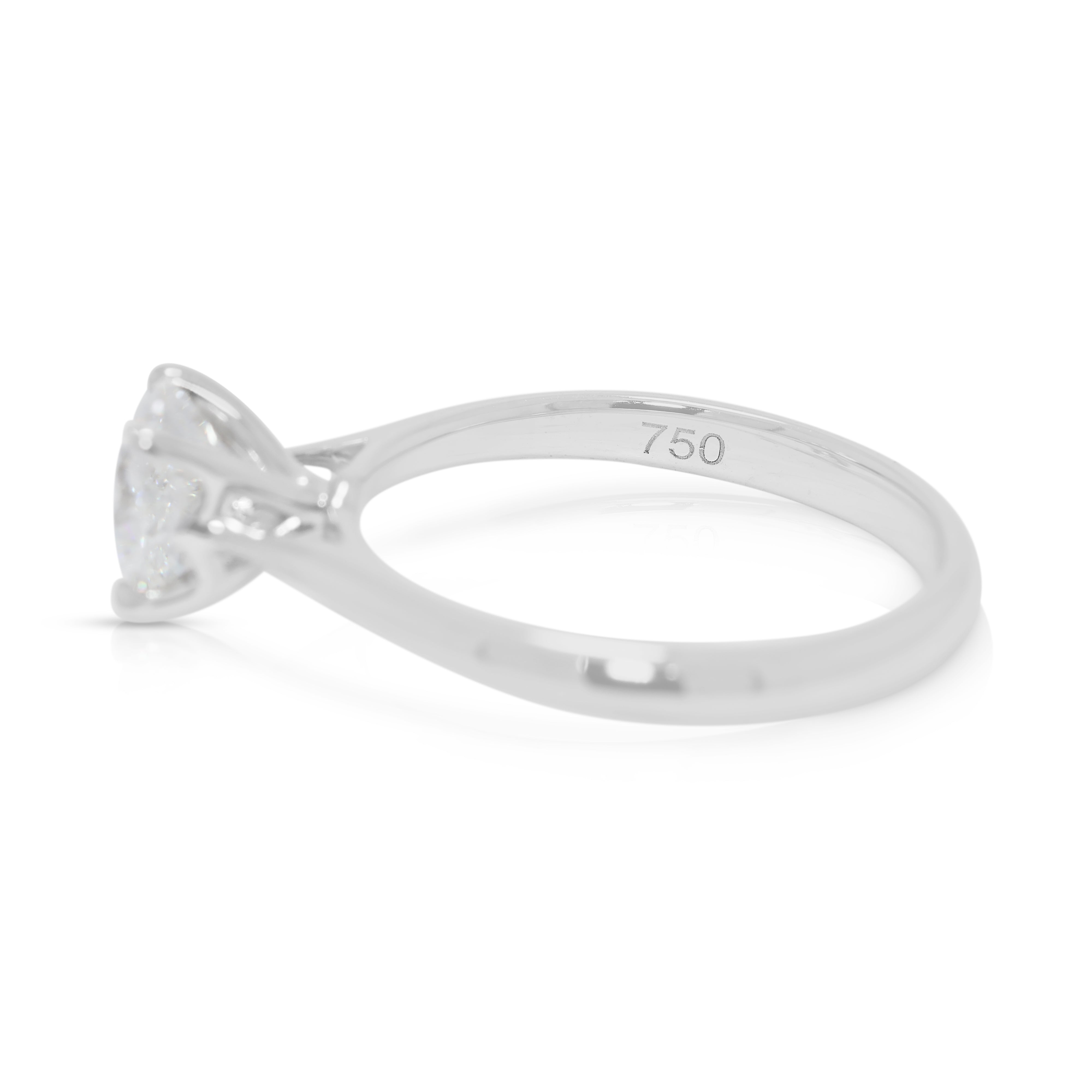 Exceptional 0.94ct Super Ideal Cut Oval Natural Diamond Ring in 18K White Gold by JannPaul (Heart Arrows) - AGS Certified