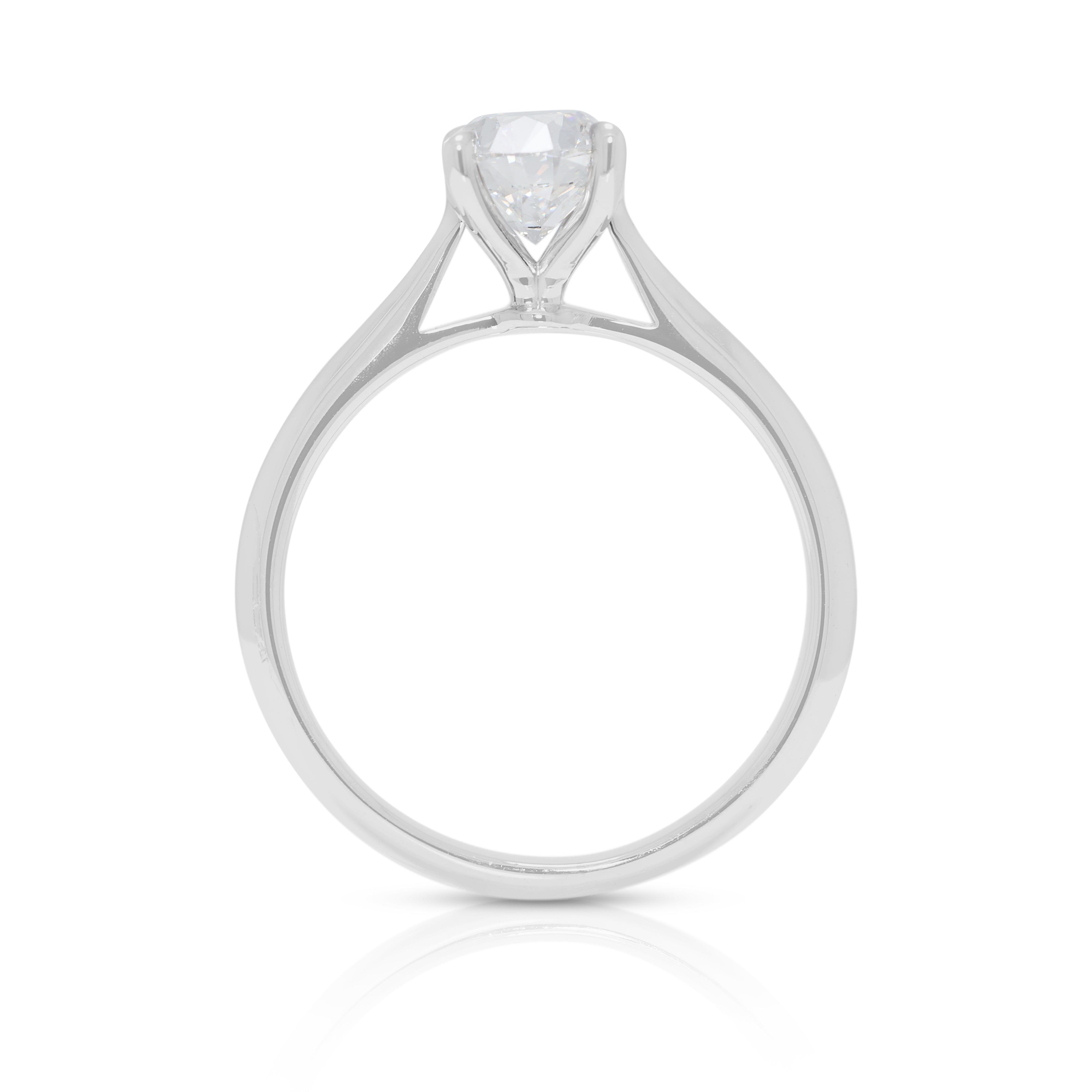 Exceptional 0.94ct Super Ideal Cut Oval Natural Diamond Ring in 18K White Gold by JannPaul (Heart Arrows) - AGS Certified