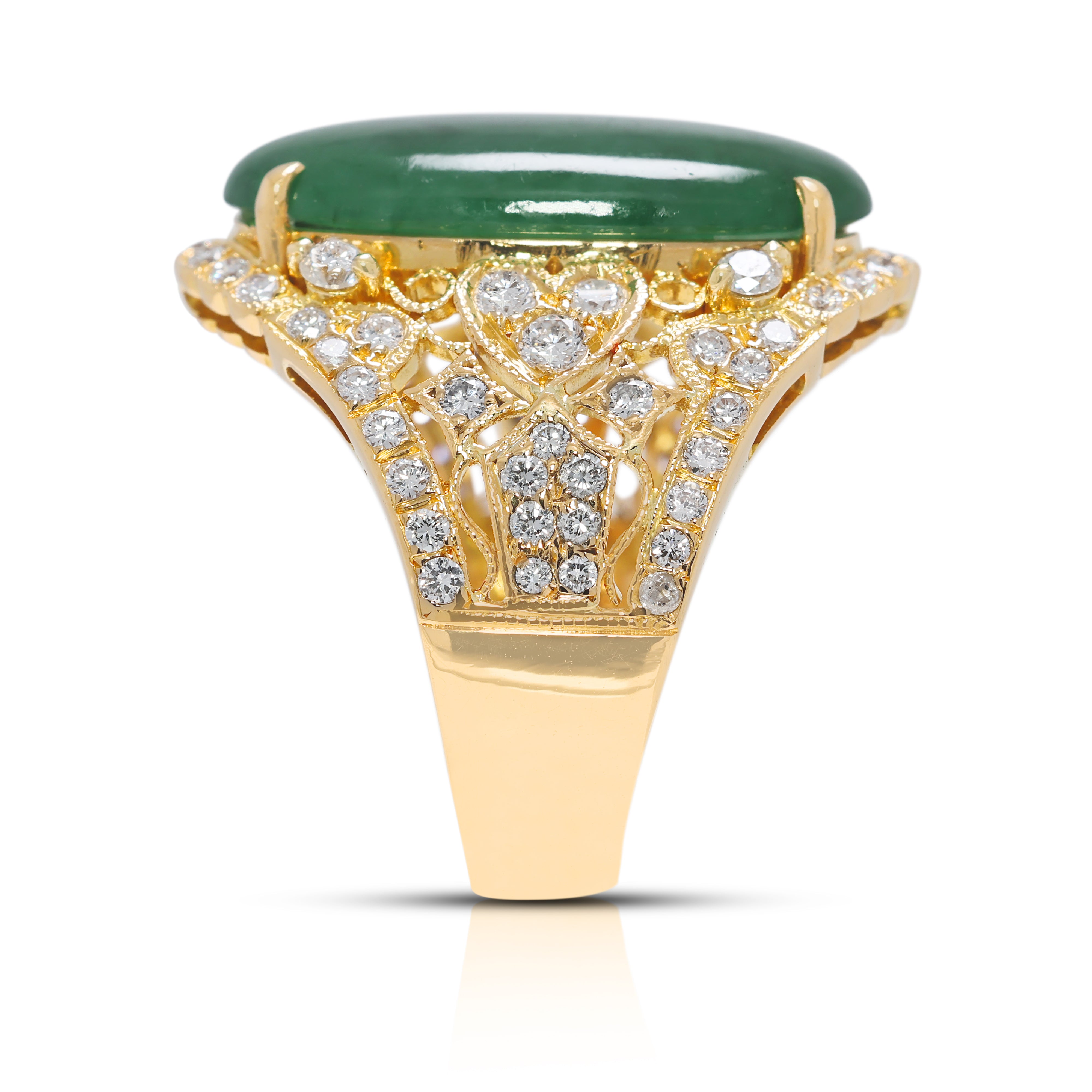 Exquisite 0.72ct Natural Diamond & Jadeite Cocktail Ring in 20K Yellow Gold - NGI Certified