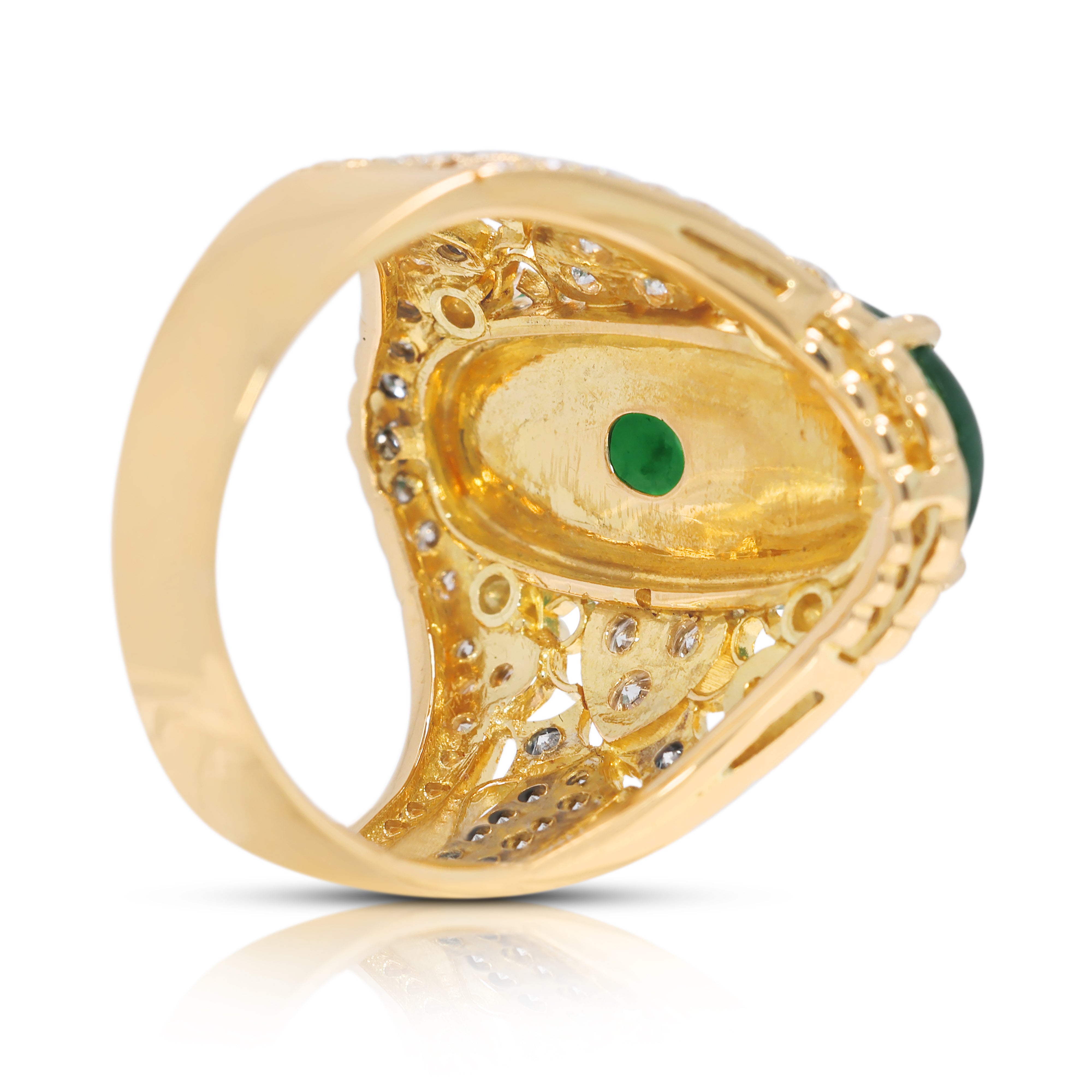 Exquisite 0.72ct Natural Diamond & Jadeite Cocktail Ring in 20K Yellow Gold - NGI Certified