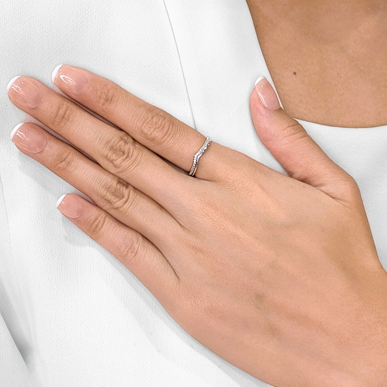 Chevron 0.11ct Diamond Ring in 18K Two-Toned Gold