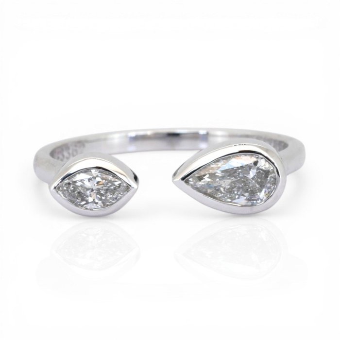 0.70 Carats GCI Certified Natural Diamond 14K White Gold 2-Stone Ring