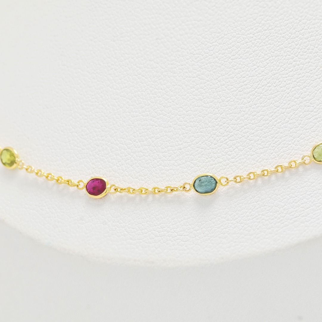Ablaze 0.64ct Rubies accented by 1.28ct Blue and Green Sapphires Necklace in 18K Yellow Gold