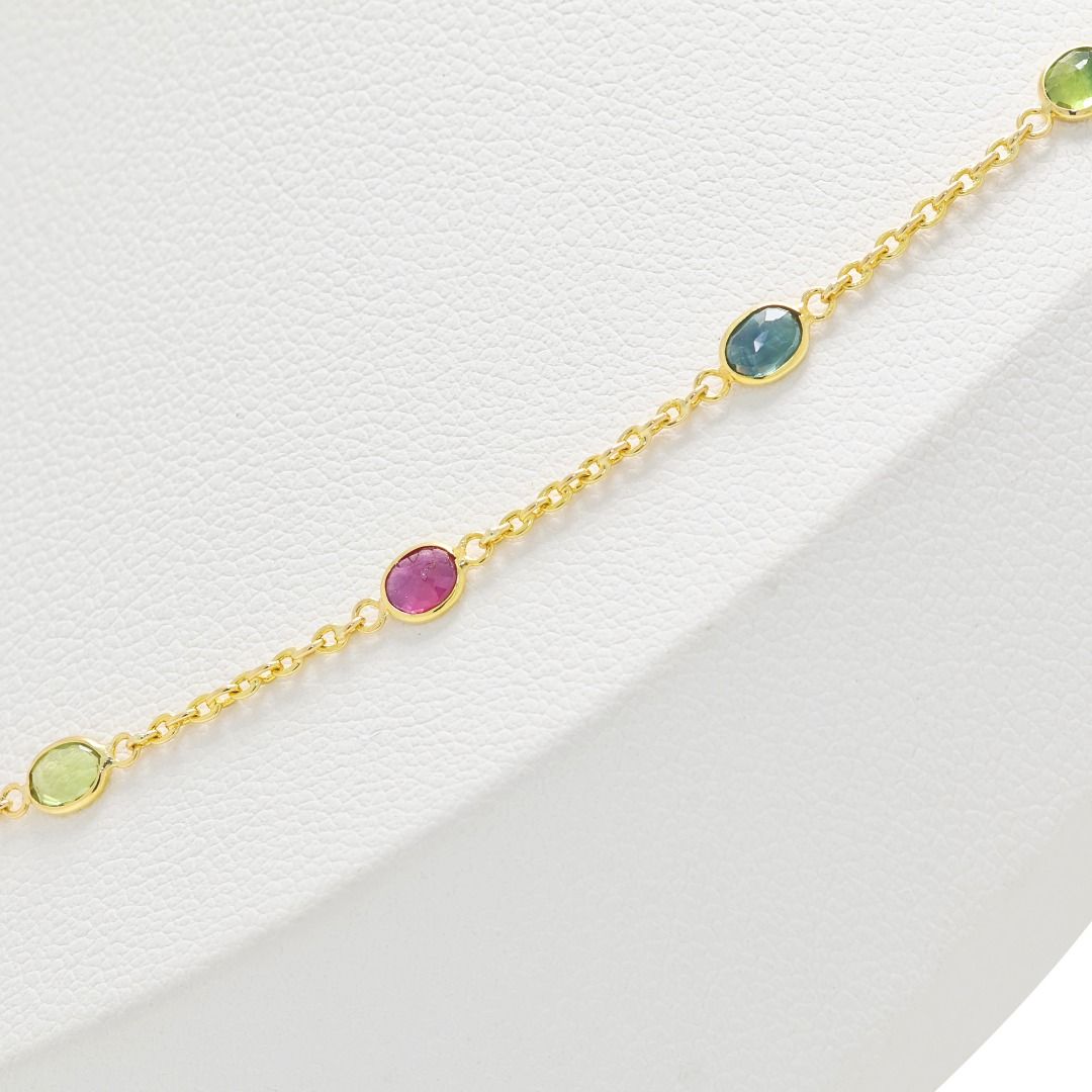 Ablaze 0.64ct Rubies accented by 1.28ct Blue and Green Sapphires Necklace in 18K Yellow Gold