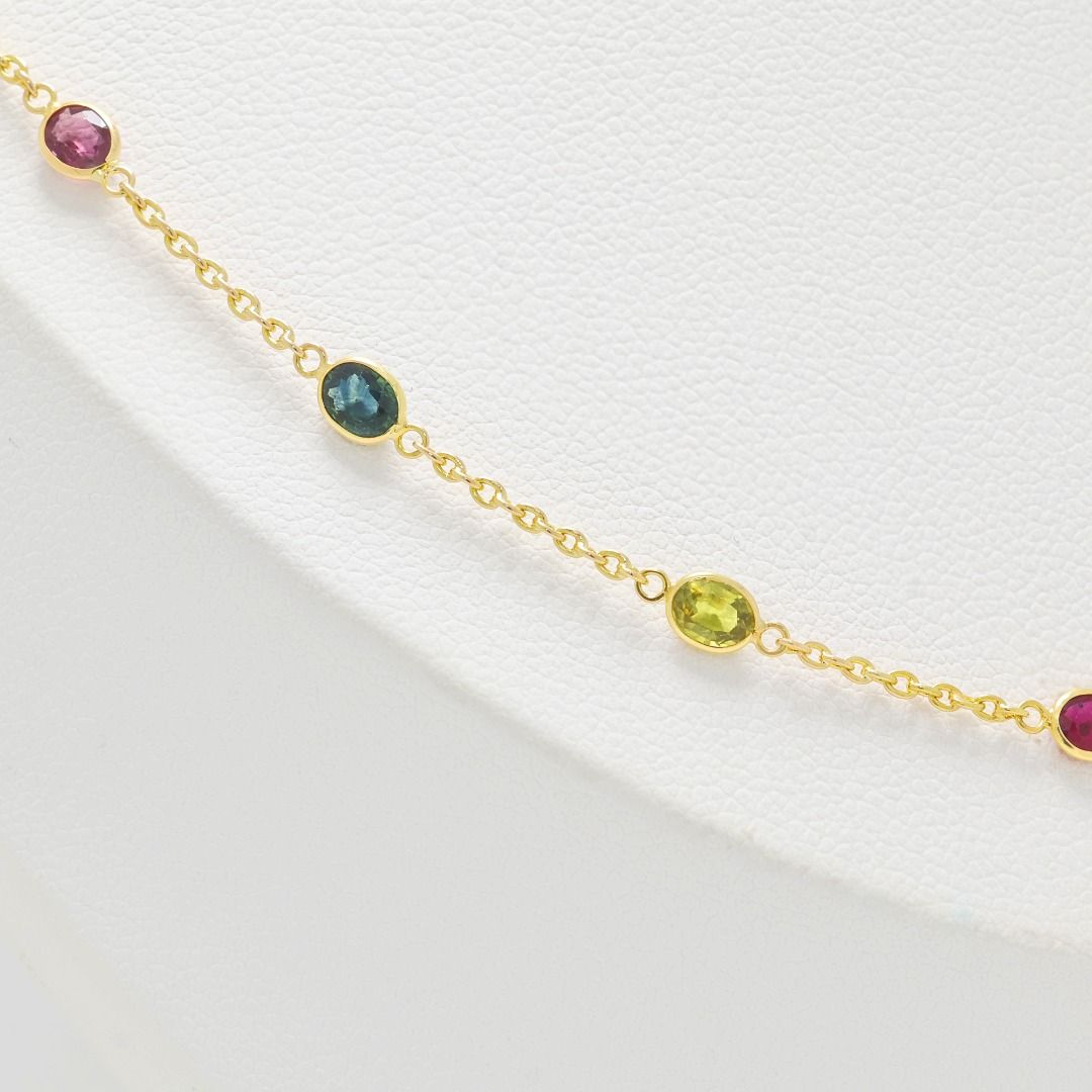 Ablaze 0.64ct Rubies accented by 1.28ct Blue and Green Sapphires Necklace in 18K Yellow Gold