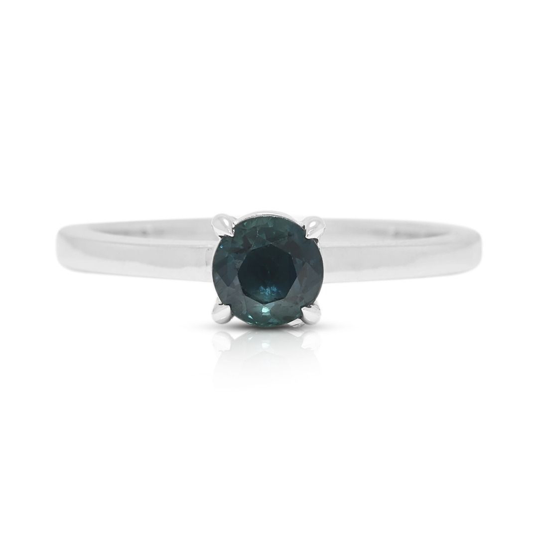 Alluring 0.9ct Sapphire Round Brilliant Solitaire Ring in 14K White Gold