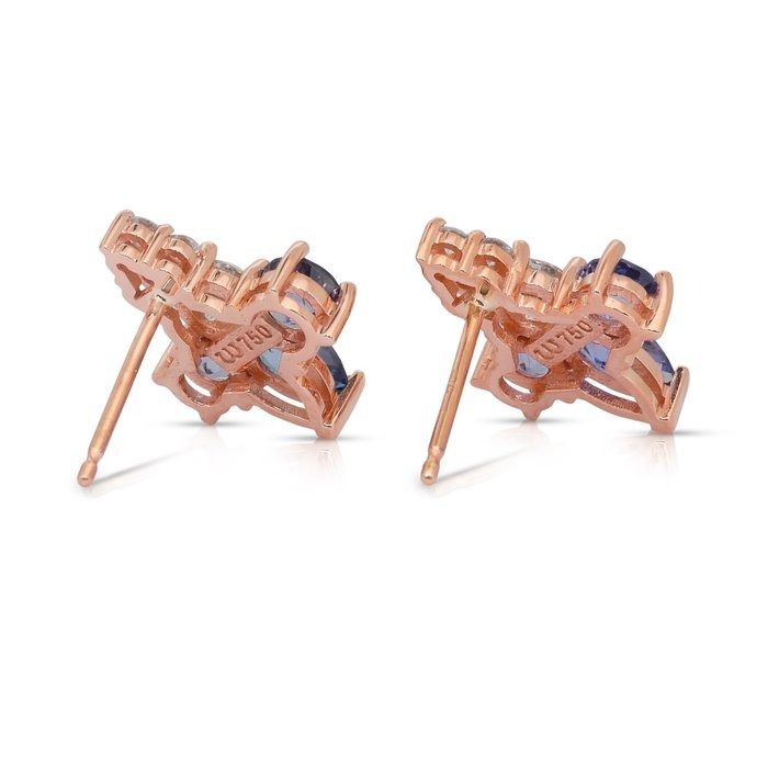 Alluring 3.76ct Tanzanites and Diamonds Earrings in 18k Rose Gold - IGI Certified