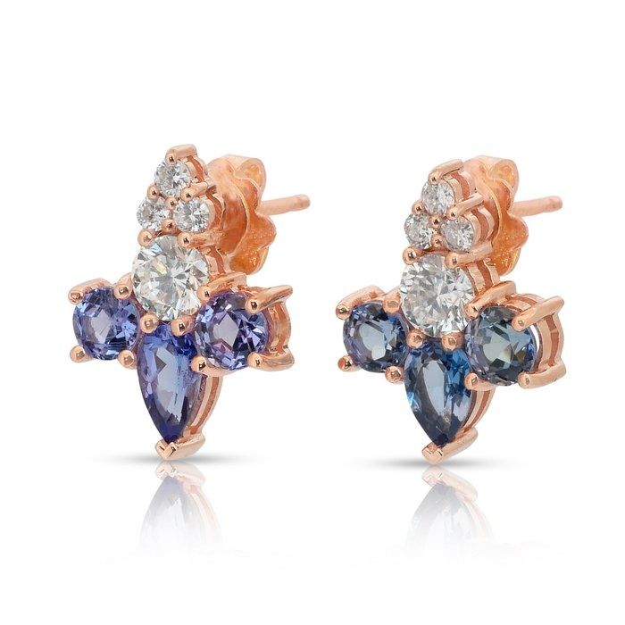 Alluring 3.76ct Tanzanites and Diamonds Earrings in 18k Rose Gold - IGI Certified