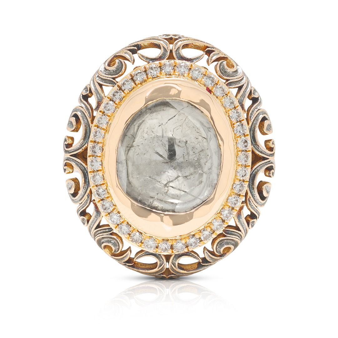 Antiker 0,65ct Diamant Halo Filigranring in 18K Gelbgold