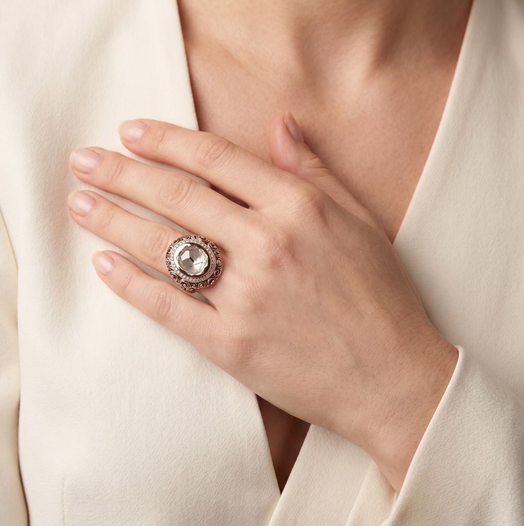 Antiker 0,65ct Diamant Halo Filigranring in 18K Gelbgold