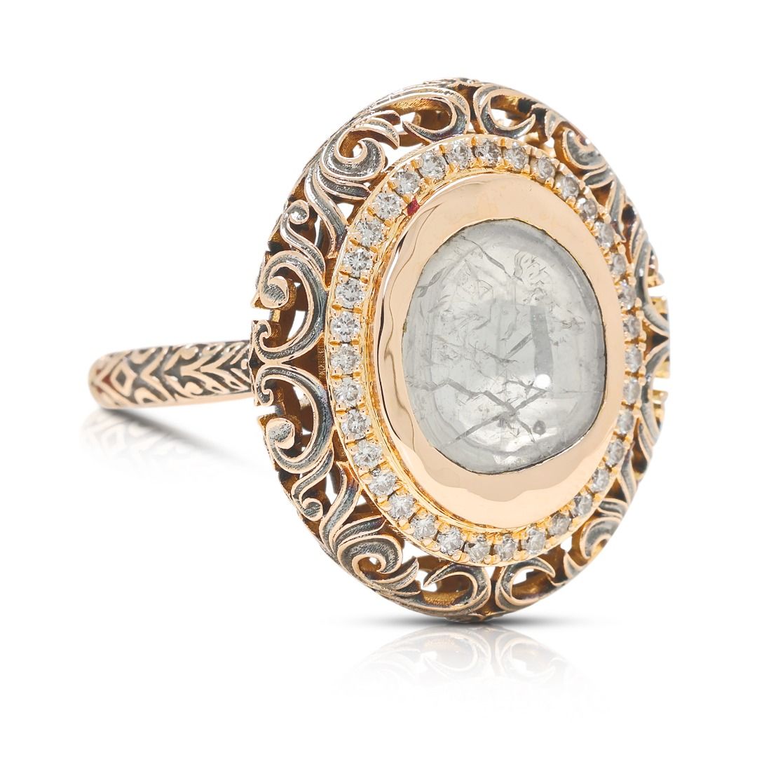 Antiker 0,65ct Diamant Halo Filigranring in 18K Gelbgold