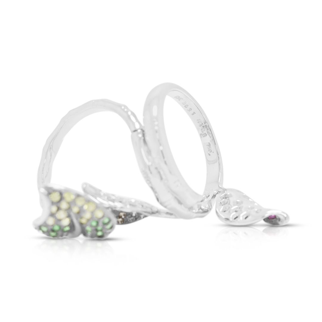 Artful 1.22ct Sapphire, Tsavorite & Diamond Designer Ring in 18K White Gold