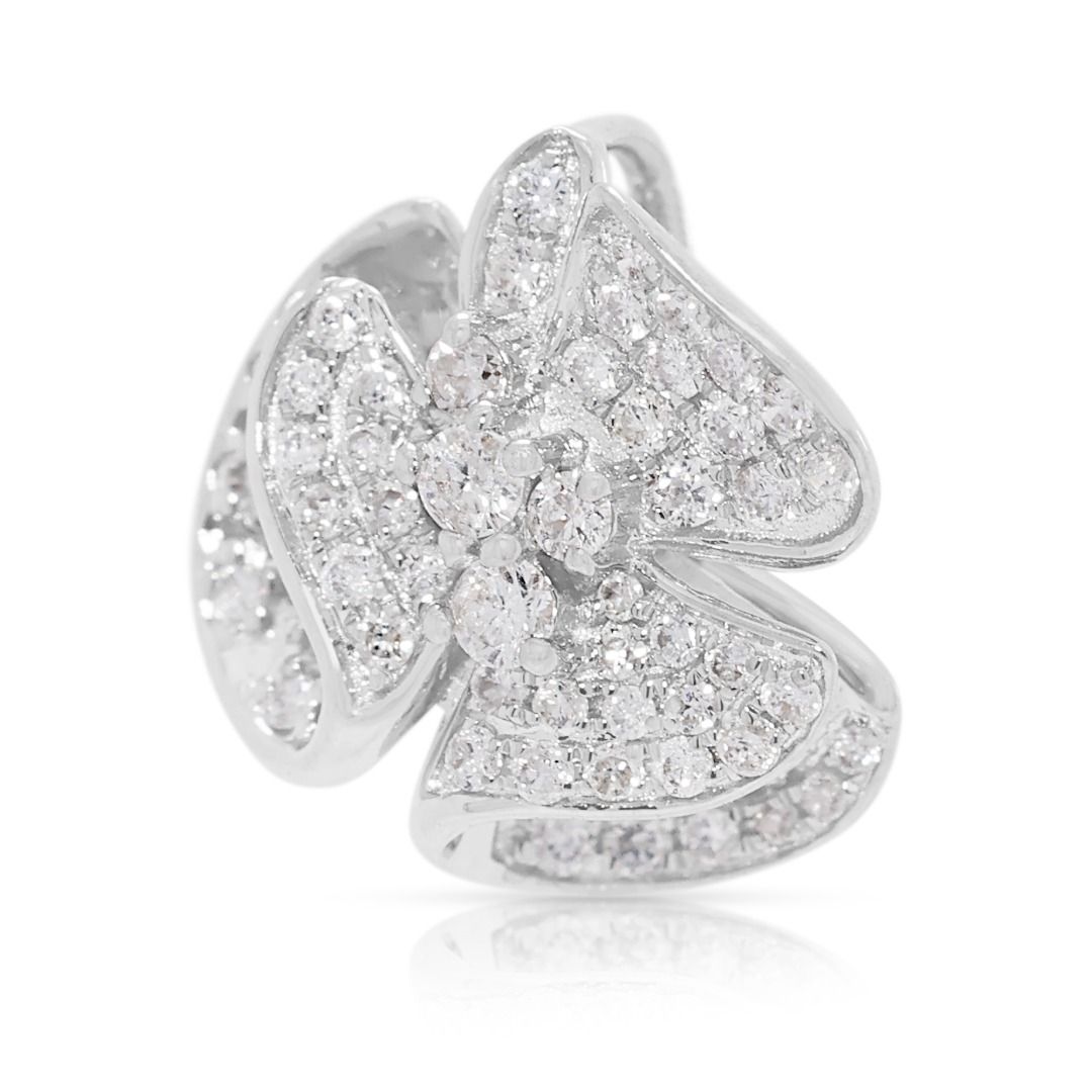 Artistic 0.30ct Natural Diamond Floral Butterfly Pendant in 18k White Gold