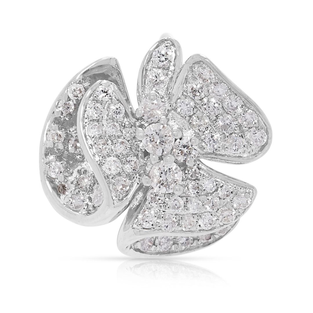 Artistic 0.30ct Natural Diamond Floral Butterfly Pendant in 18k White Gold