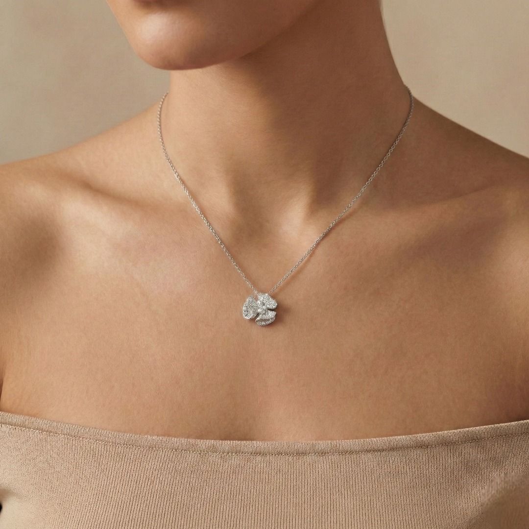 Artistic 0.30ct Natural Diamond Floral Butterfly Pendant in 18k White Gold