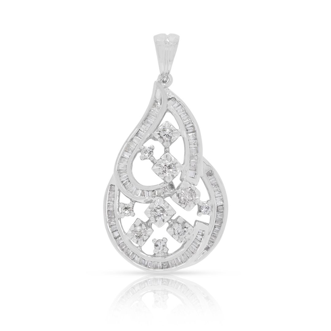 Artistic 0.54ct Natural Diamond Openwork Teardrop Pendant in 18K White Gold (New and Unworn)
