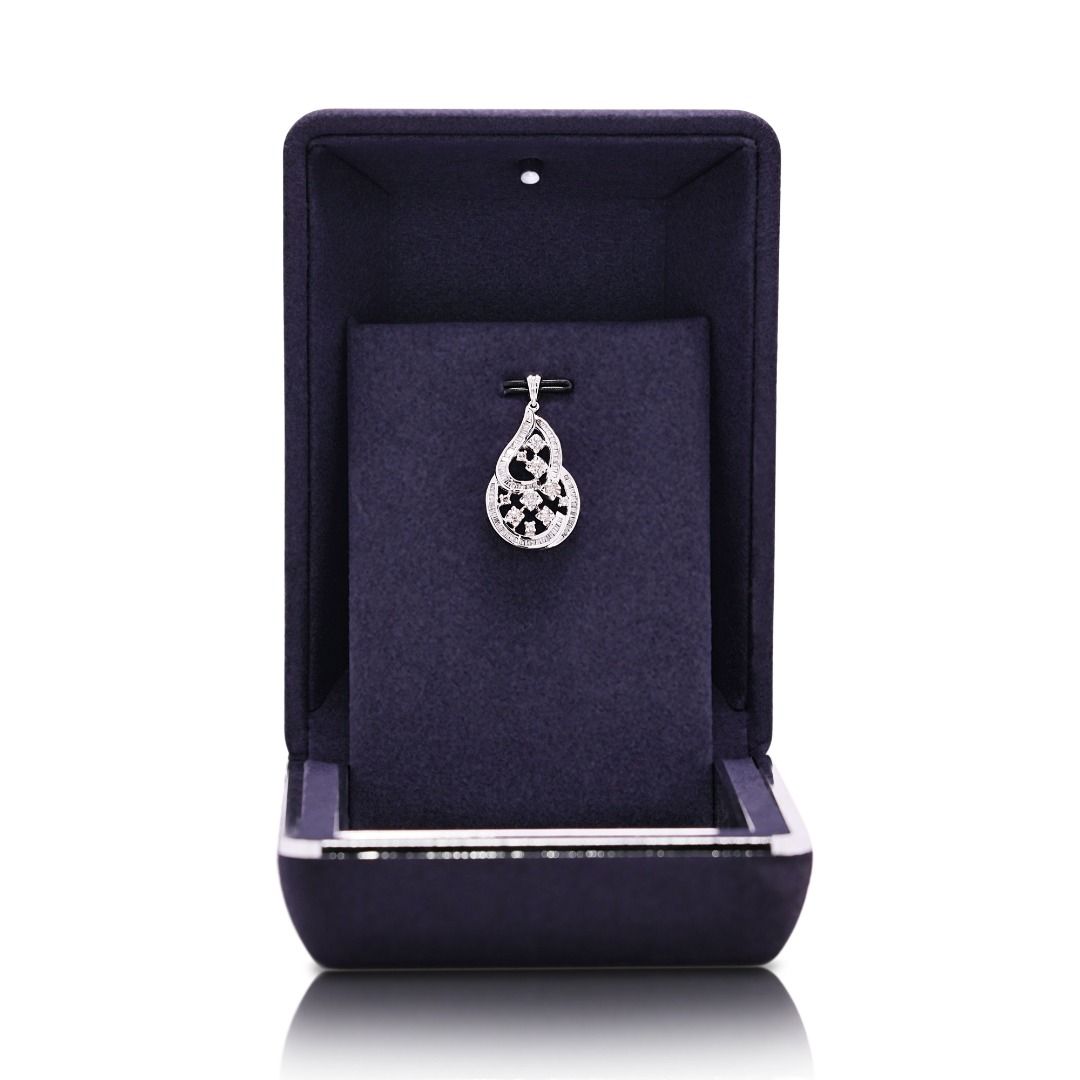 Artistic 0.54ct Natural Diamond Openwork Teardrop Pendant in 18K White Gold (New and Unworn)