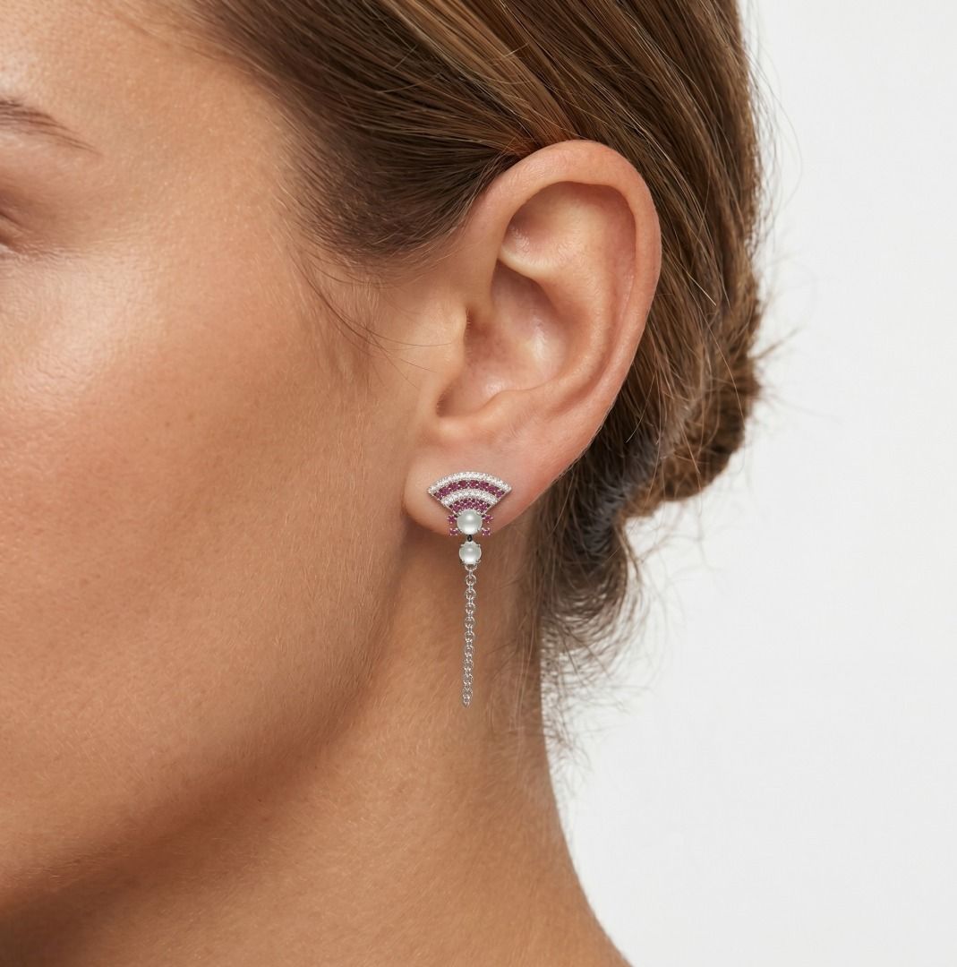 Artistic Multi-Stone Jade, Sapphire and Diamond Drop Earrings in 18K White Gold