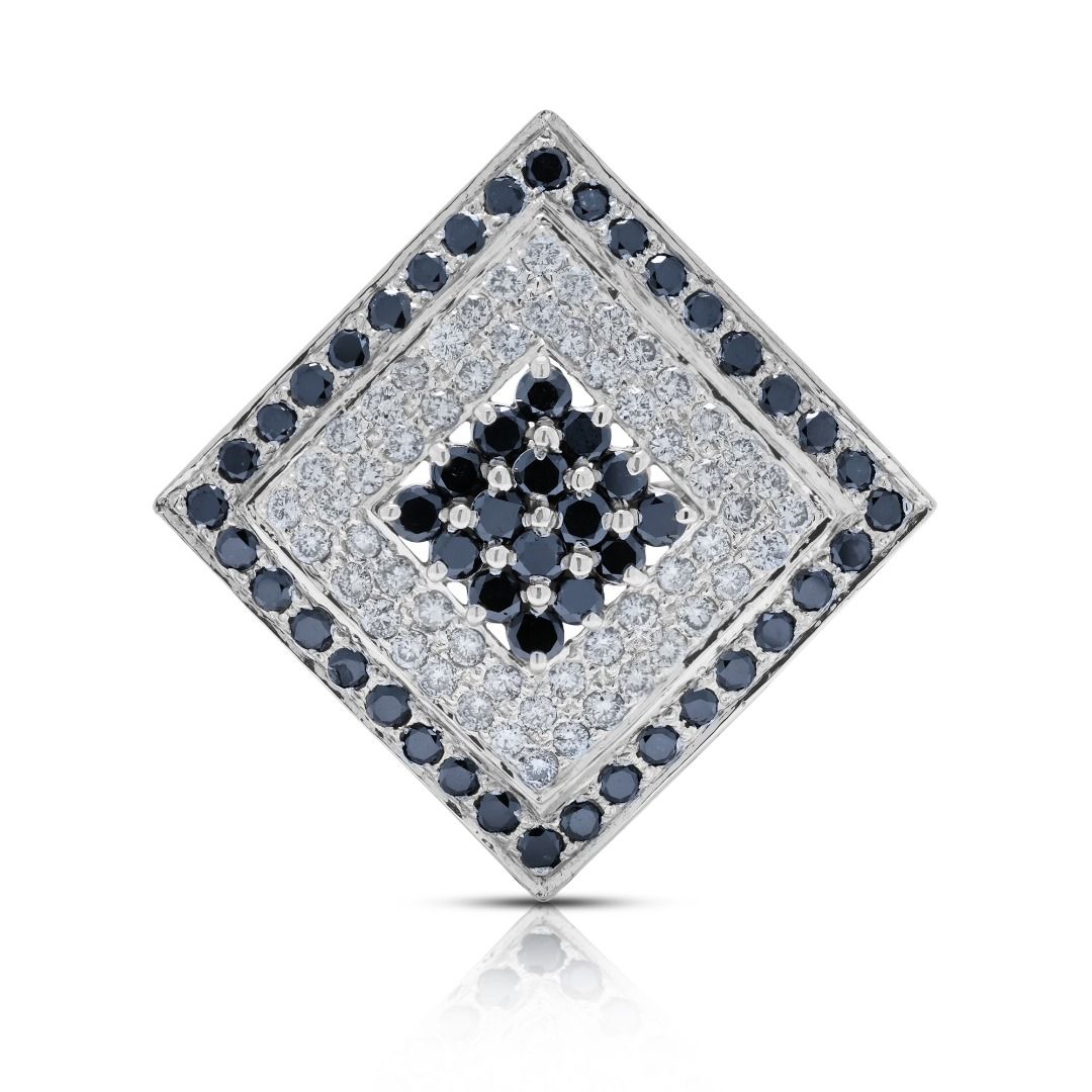 Avant-Garde 2.37ct Black and White Diamond Rhombus 18k White Gold Ring