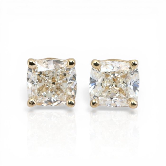 1.85 Carats GCI Certified Natural Diamond 18K Yellow Gold Stud Earrings